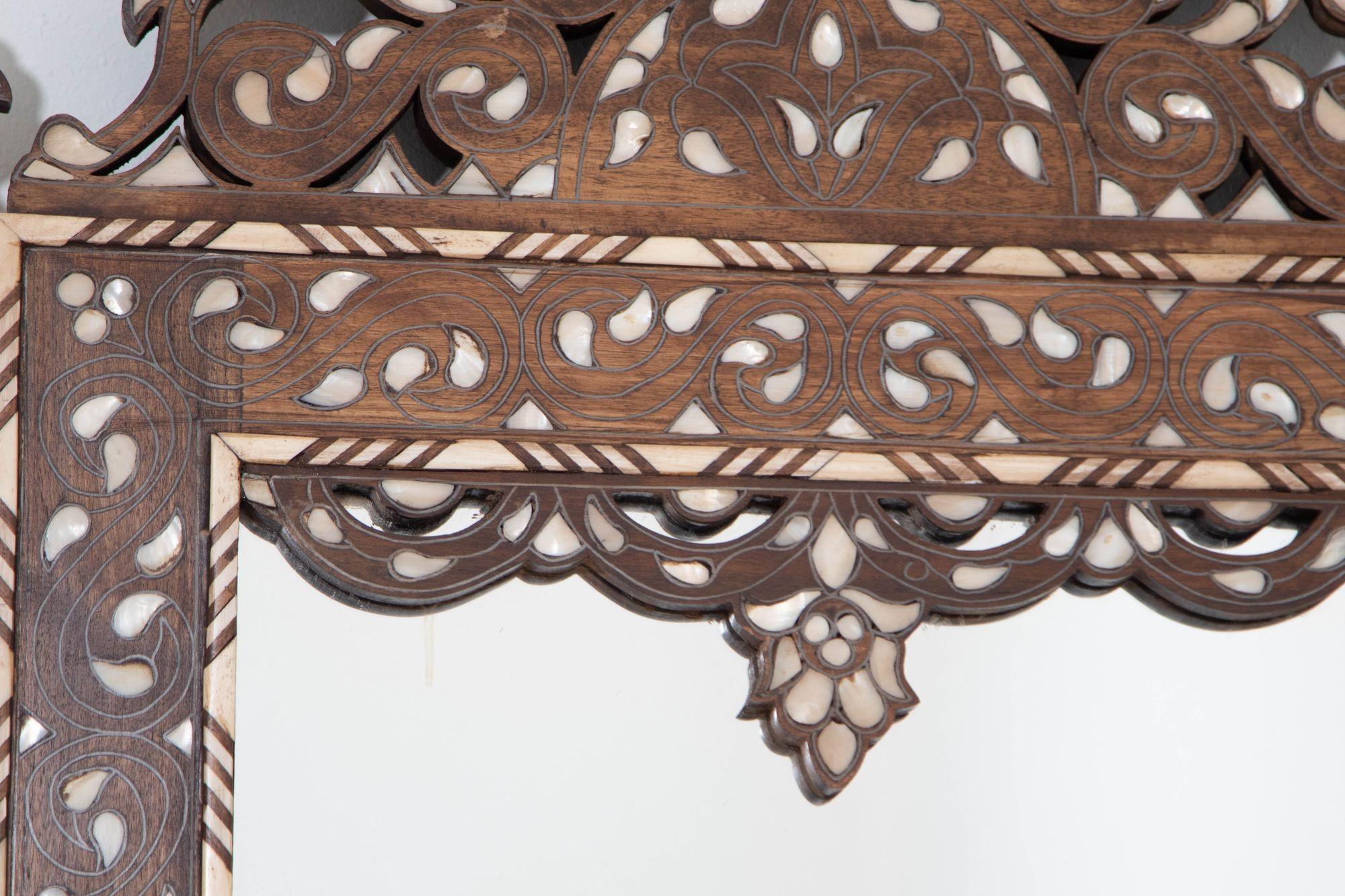 20th Century Damascene Moorish Bone Inlaid Mirrors With Floral Motif 52