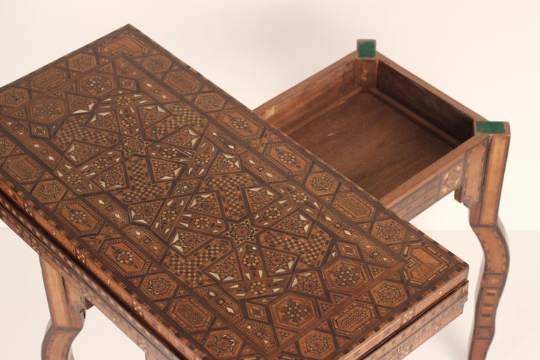 Boho Chic Style Syrian 20th Century Artesian Inlaid Veneer Games Table For Sale 6