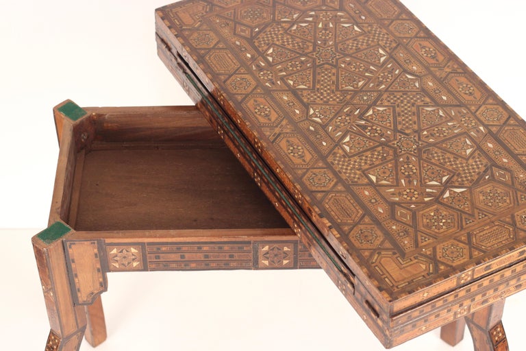Boho Chic Style Syrian 20th Century Artesian Inlaid Veneer Games Table For Sale 7