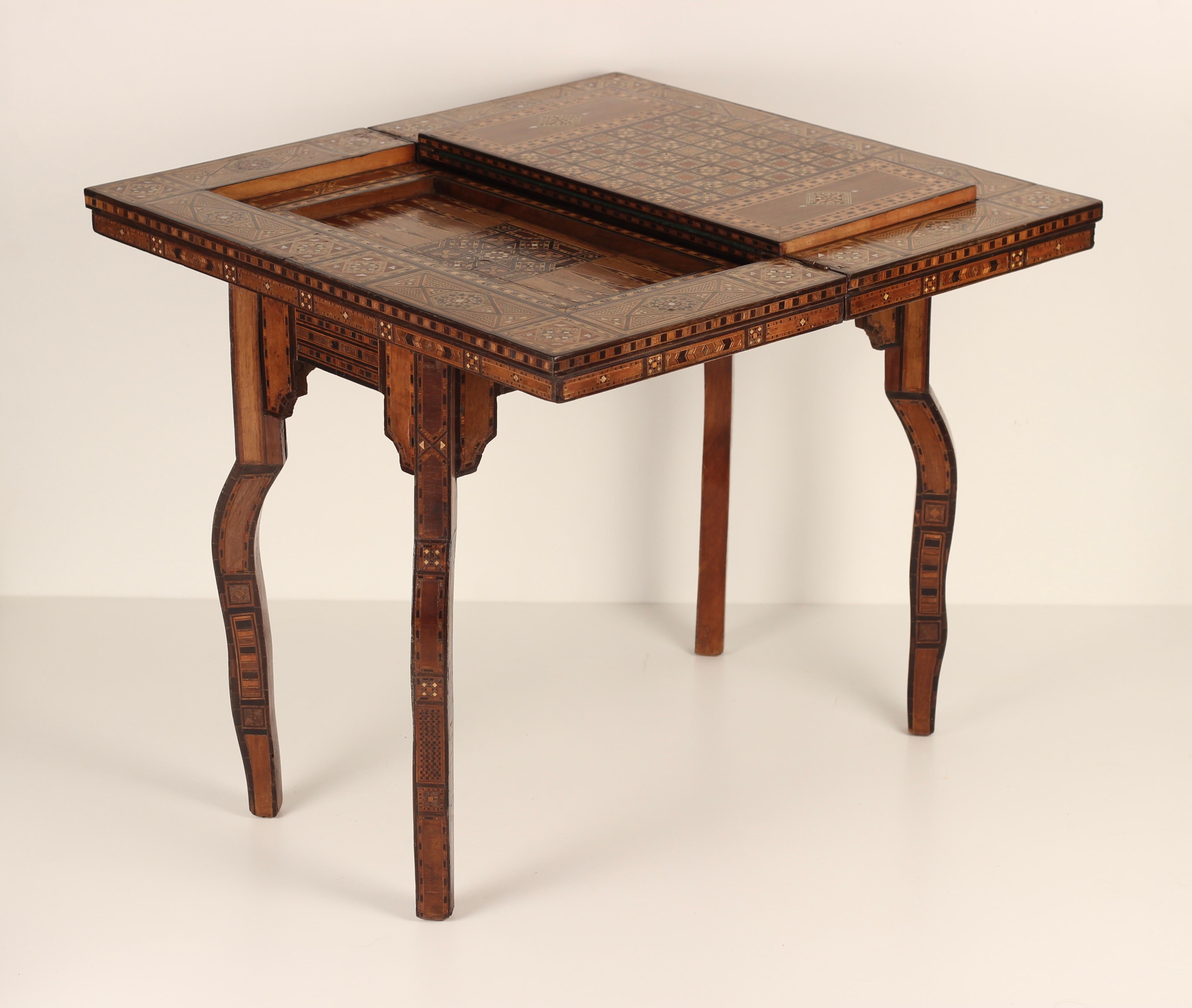 Boho Chic Style Syrian 20th Century Artesian Inlaid Veneer Games Table For Sale 13