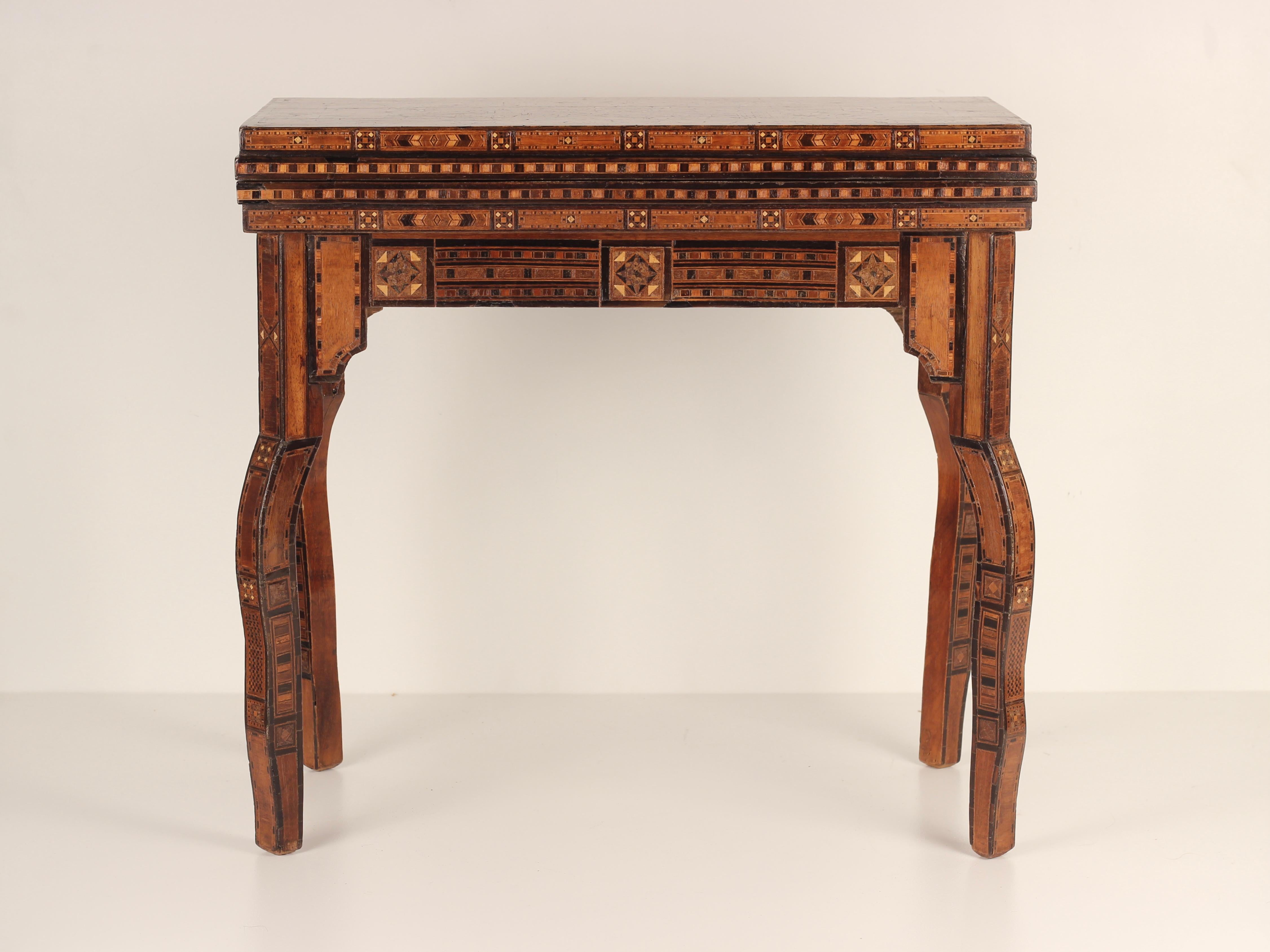 Moorish Boho Chic Style Syrian 20th Century Artesian Inlaid Veneer Games Table For Sale