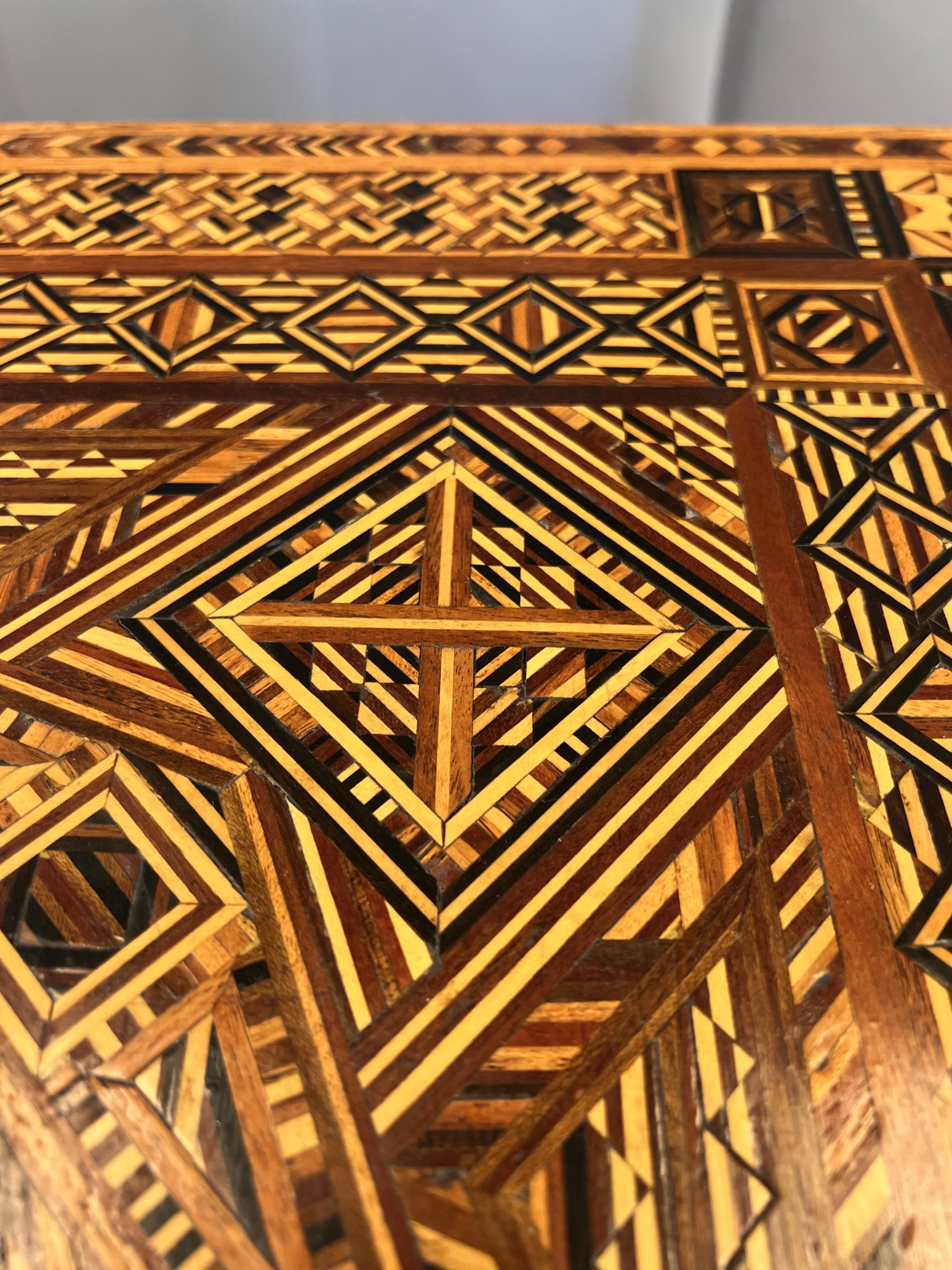 Syrian-Style Exceptionally Intricate Wood Marquetry Folding Card Table, 1930s For Sale 2
