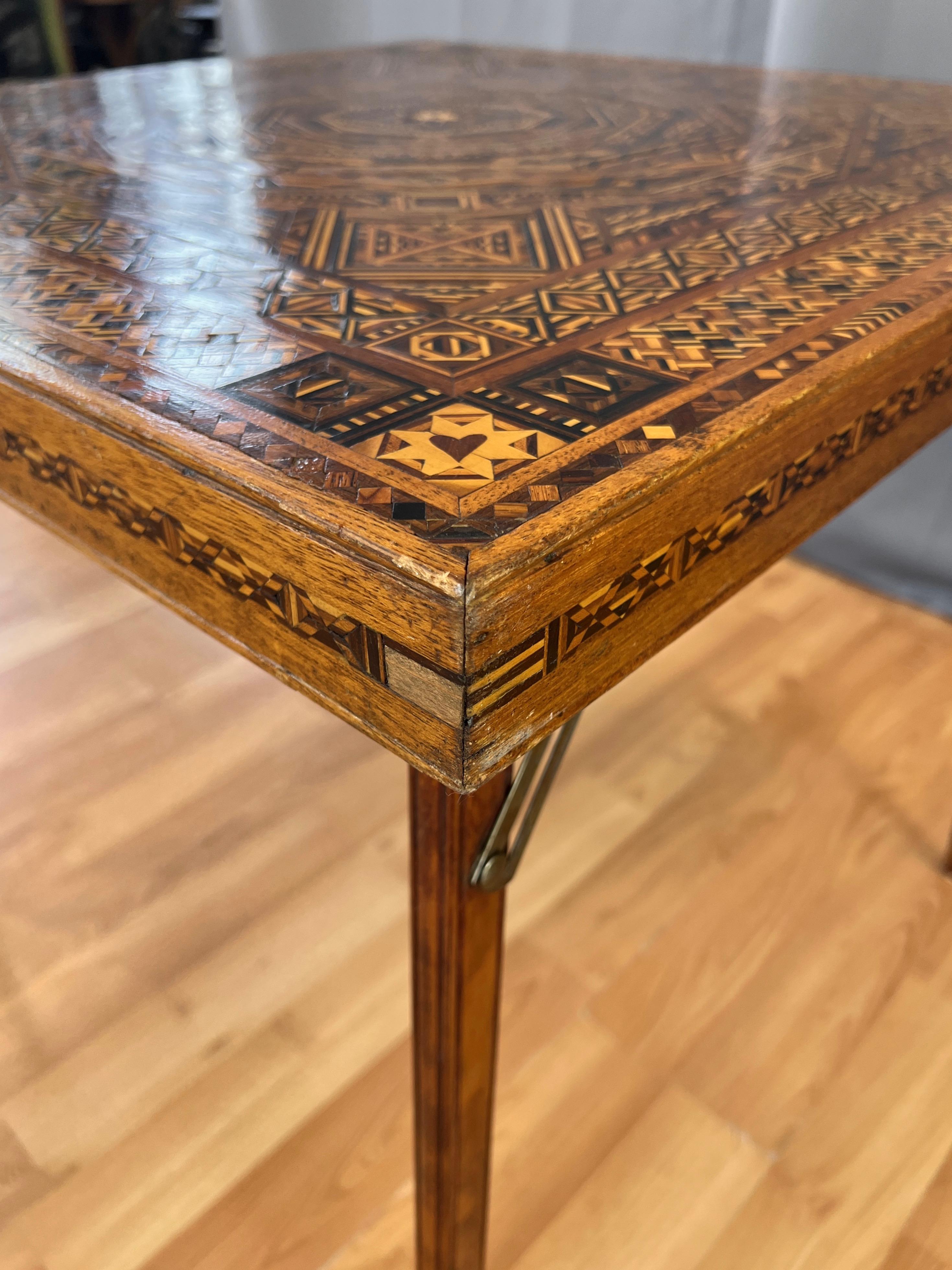 Syrian-Style Exceptionally Intricate Wood Marquetry Folding Card Table, 1930s For Sale 4