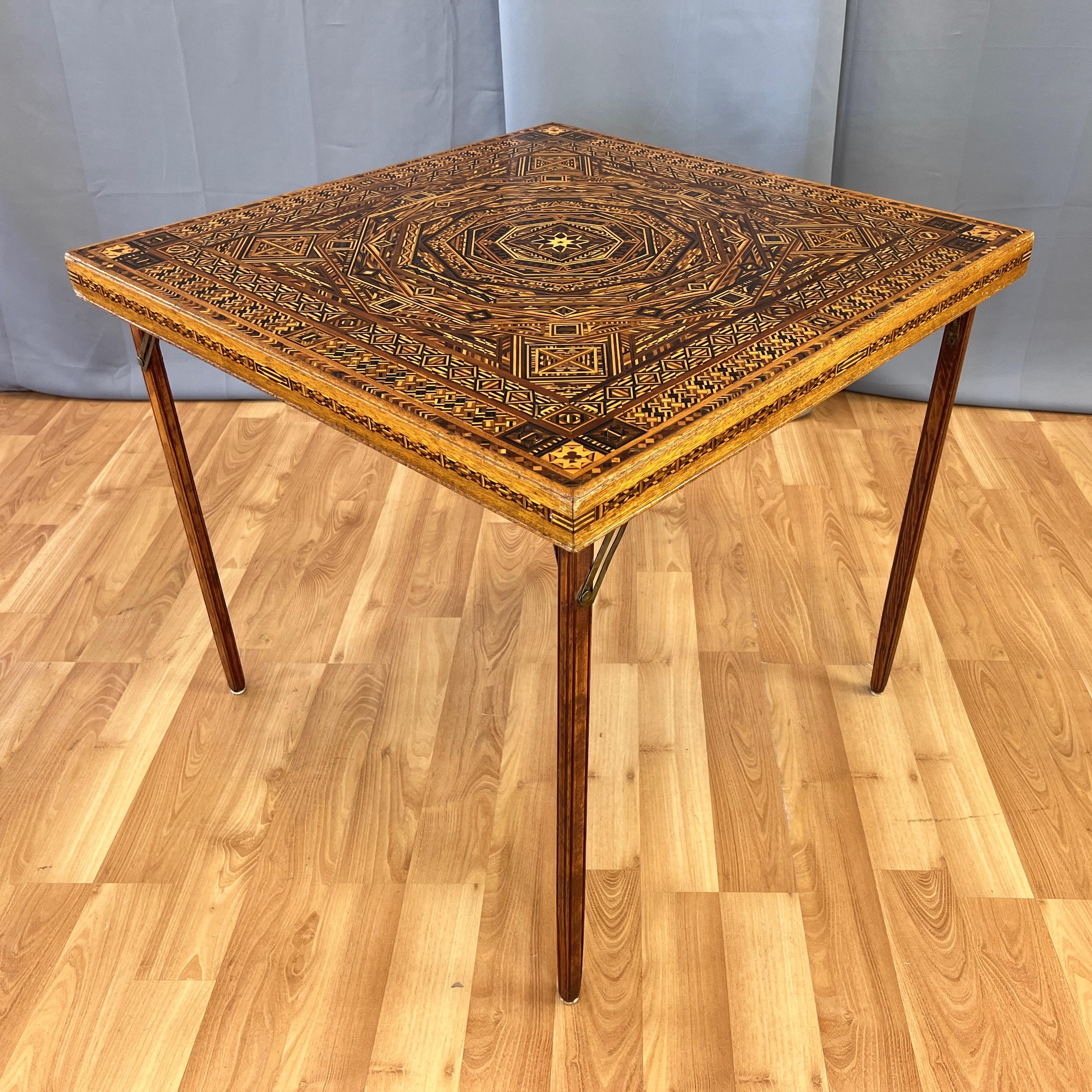 Syrian-Style Exceptionally Intricate Wood Marquetry Folding Card Table, 1930s 4
