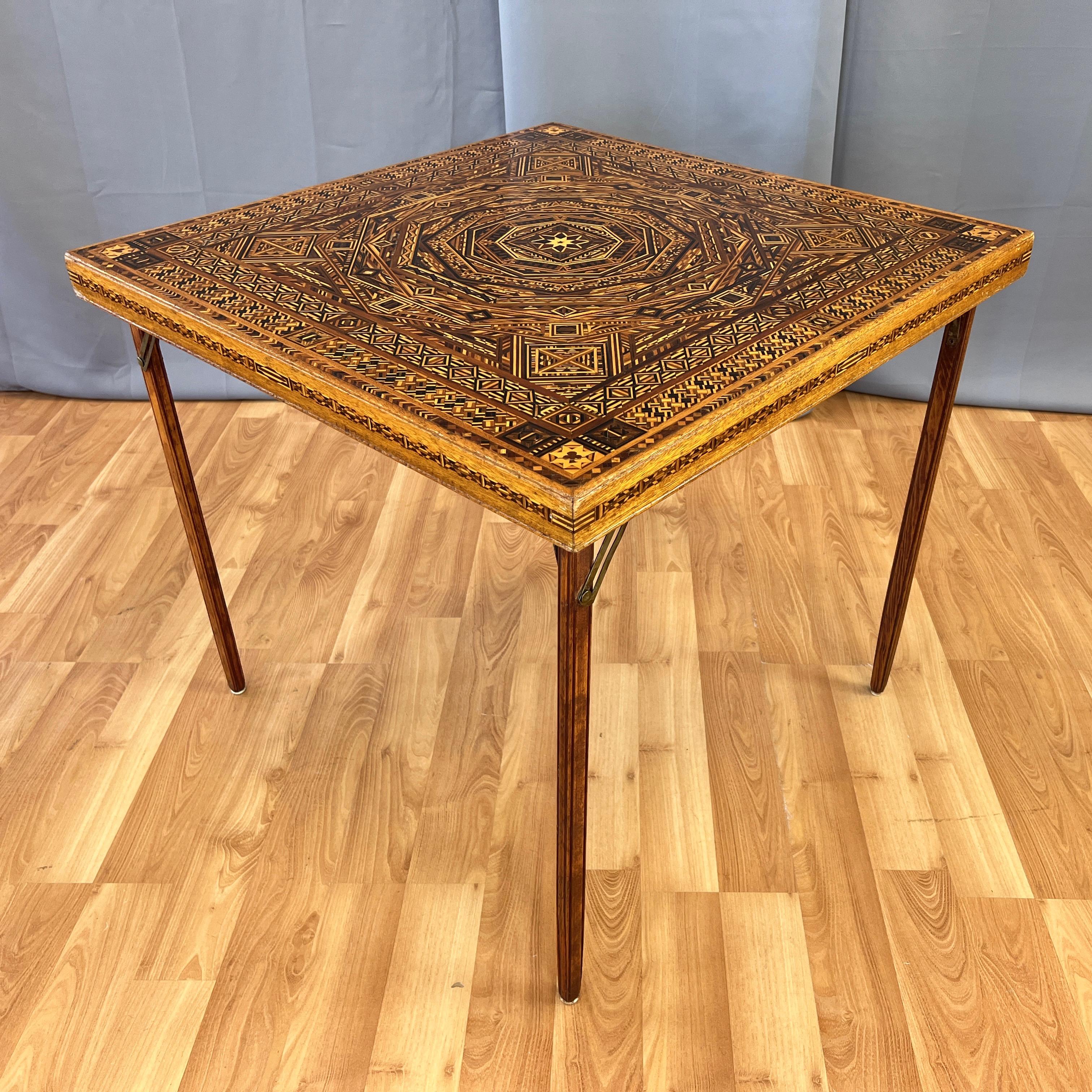 Syrian-Style Exceptionally Intricate Wood Marquetry Folding Card Table, 1930s For Sale 5