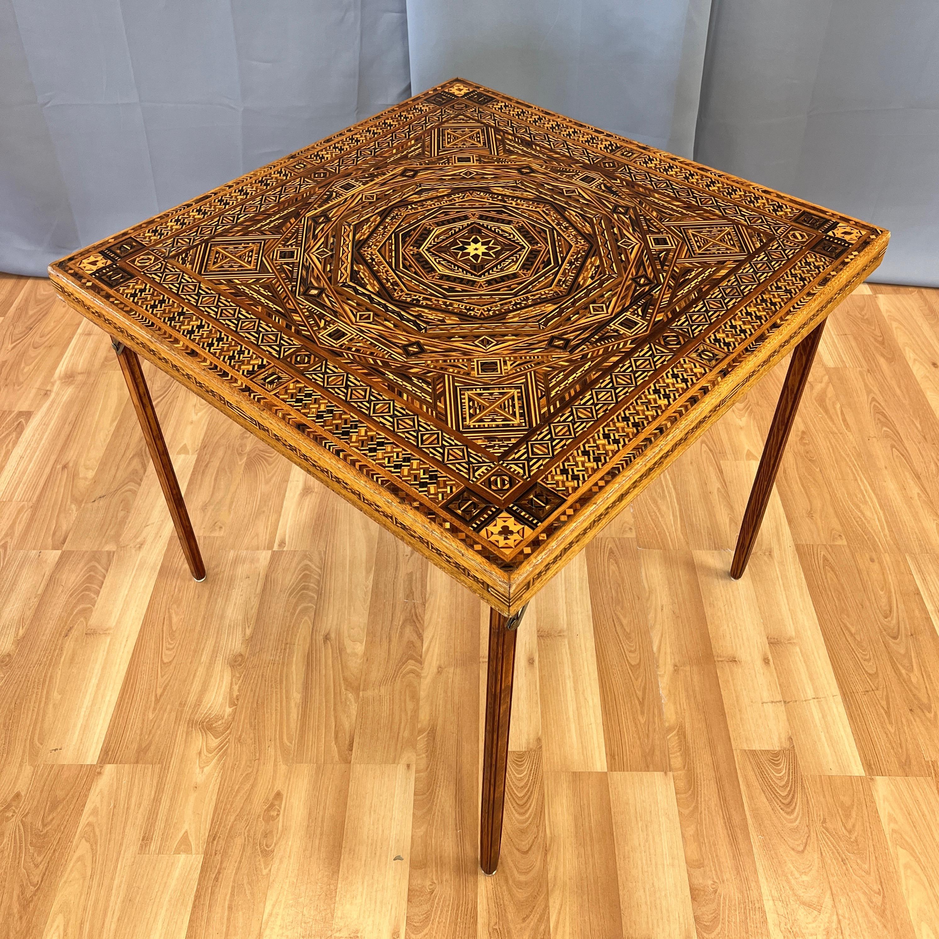 Syrian-Style Exceptionally Intricate Wood Marquetry Folding Card Table, 1930s For Sale 6