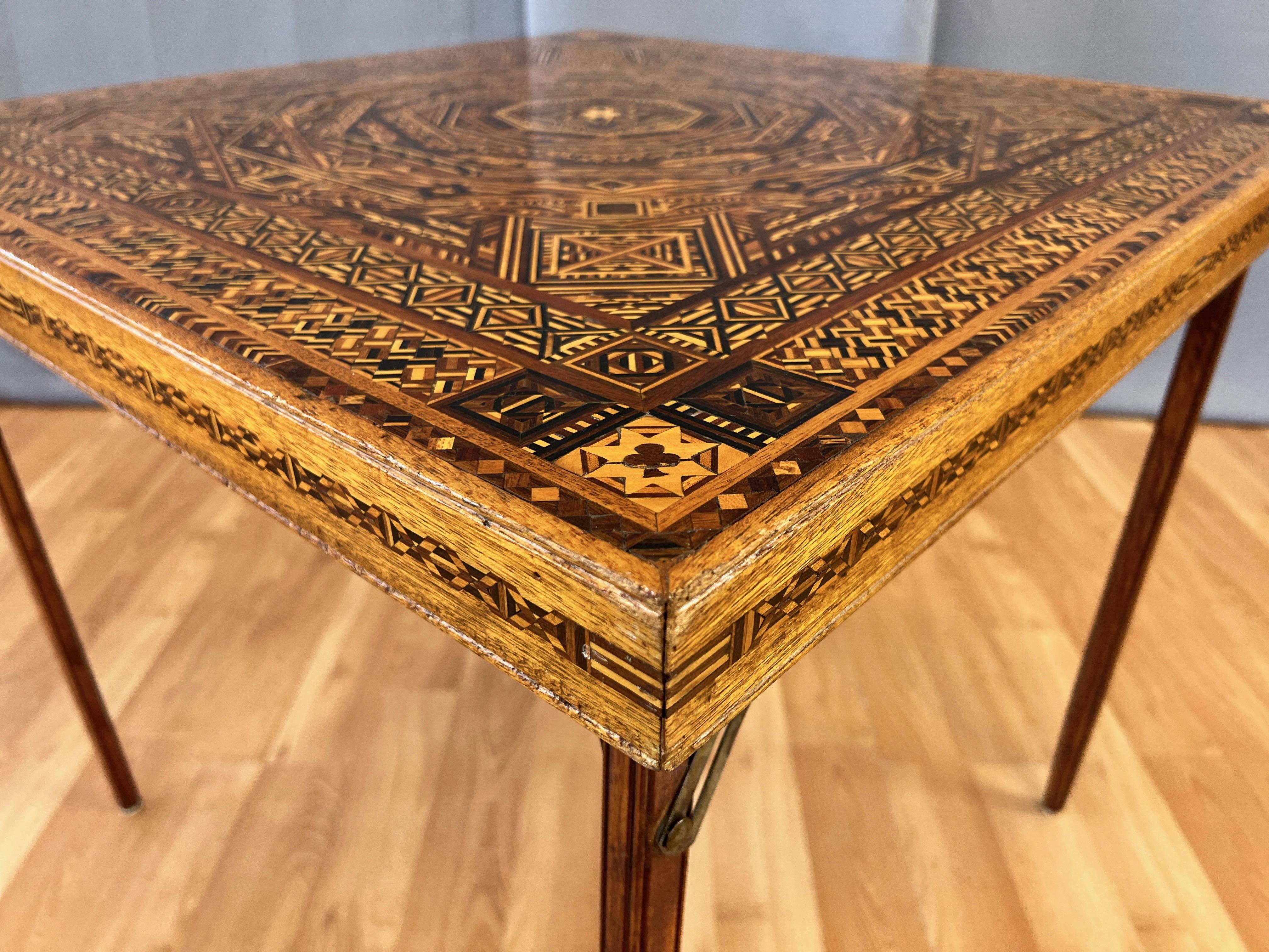 Syrian-Style Exceptionally Intricate Wood Marquetry Folding Card Table, 1930s For Sale 7