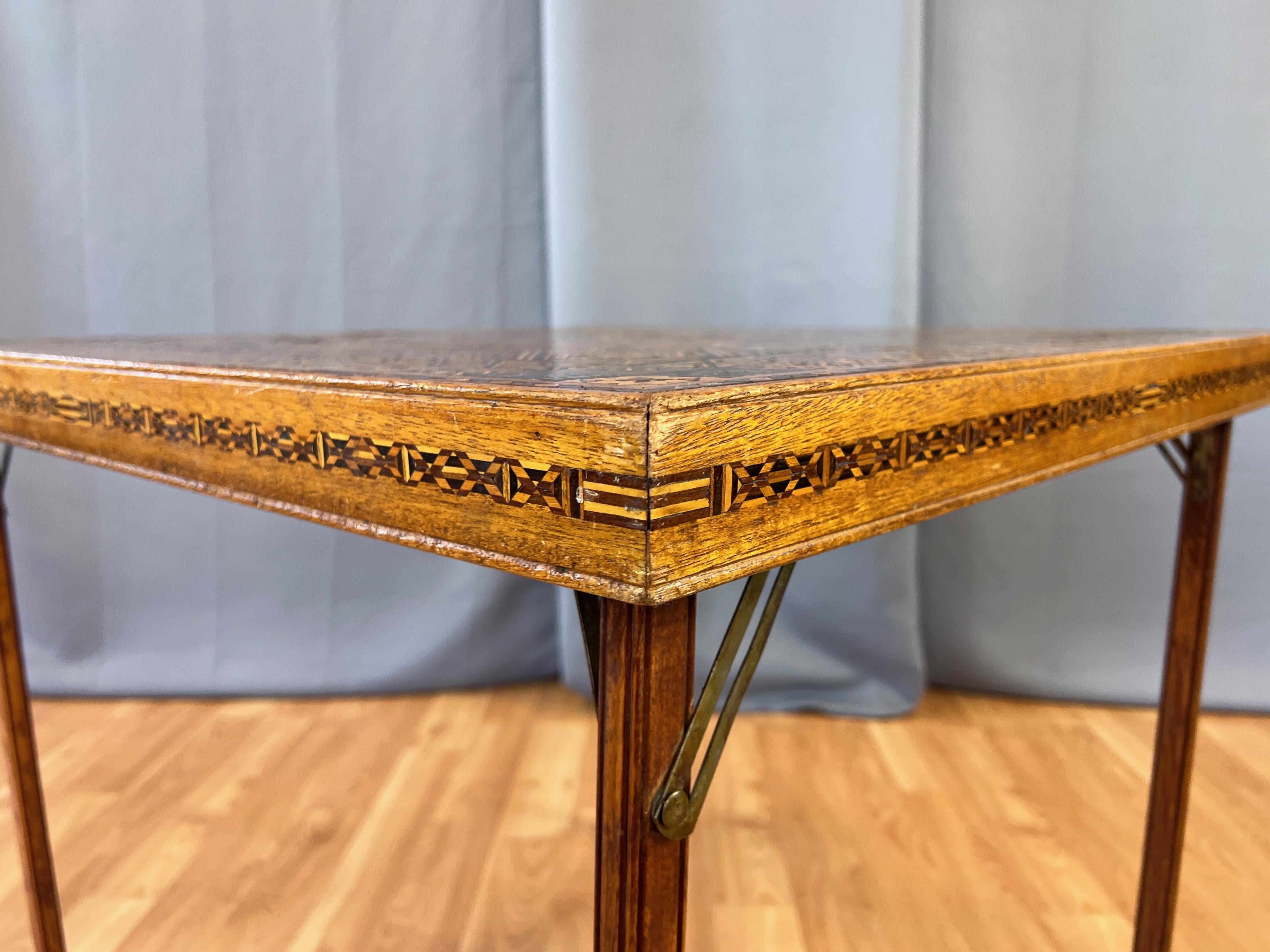 Syrian-Style Exceptionally Intricate Wood Marquetry Folding Card Table, 1930s For Sale 8