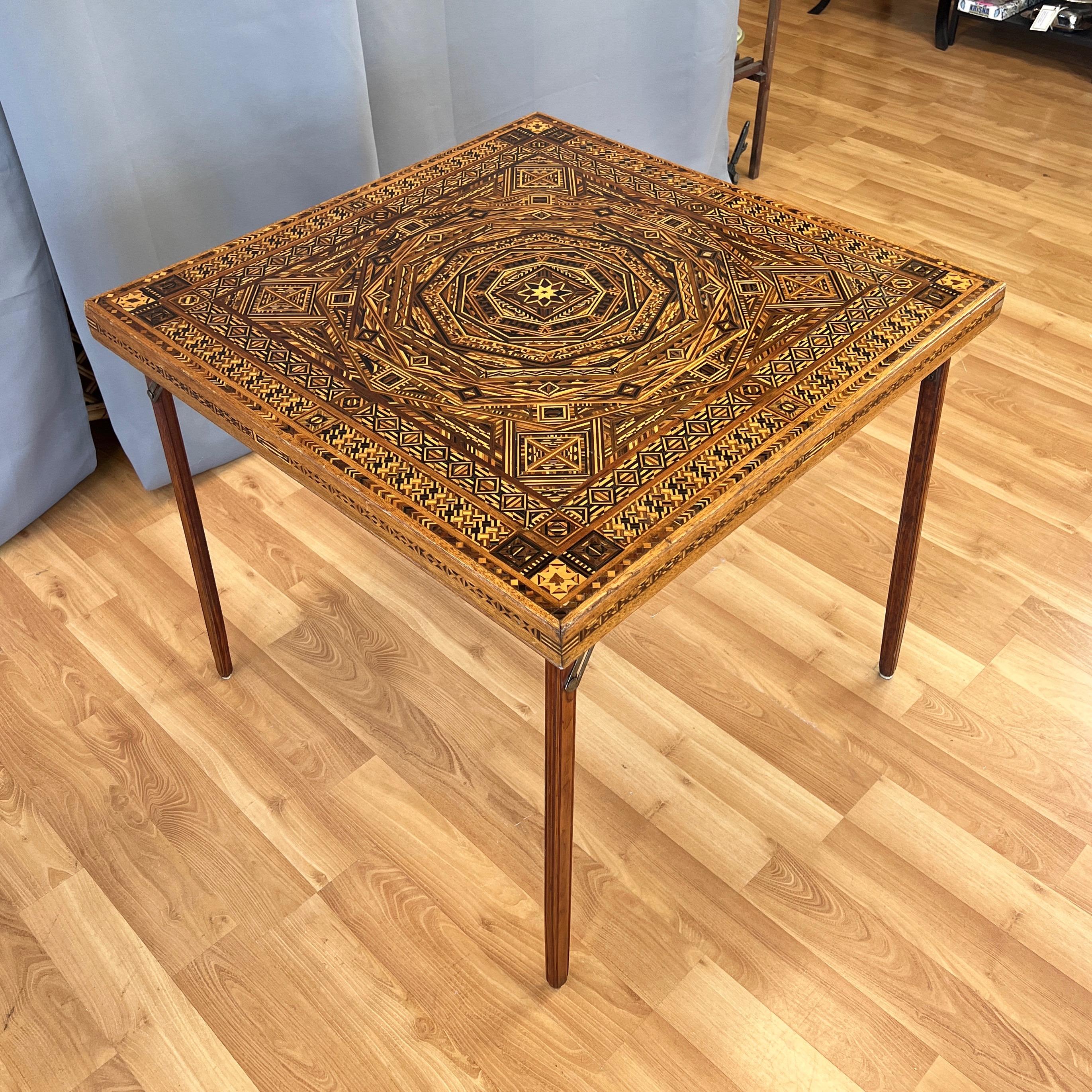 Moorish Syrian-Style Exceptionally Intricate Wood Marquetry Folding Card Table, 1930s For Sale