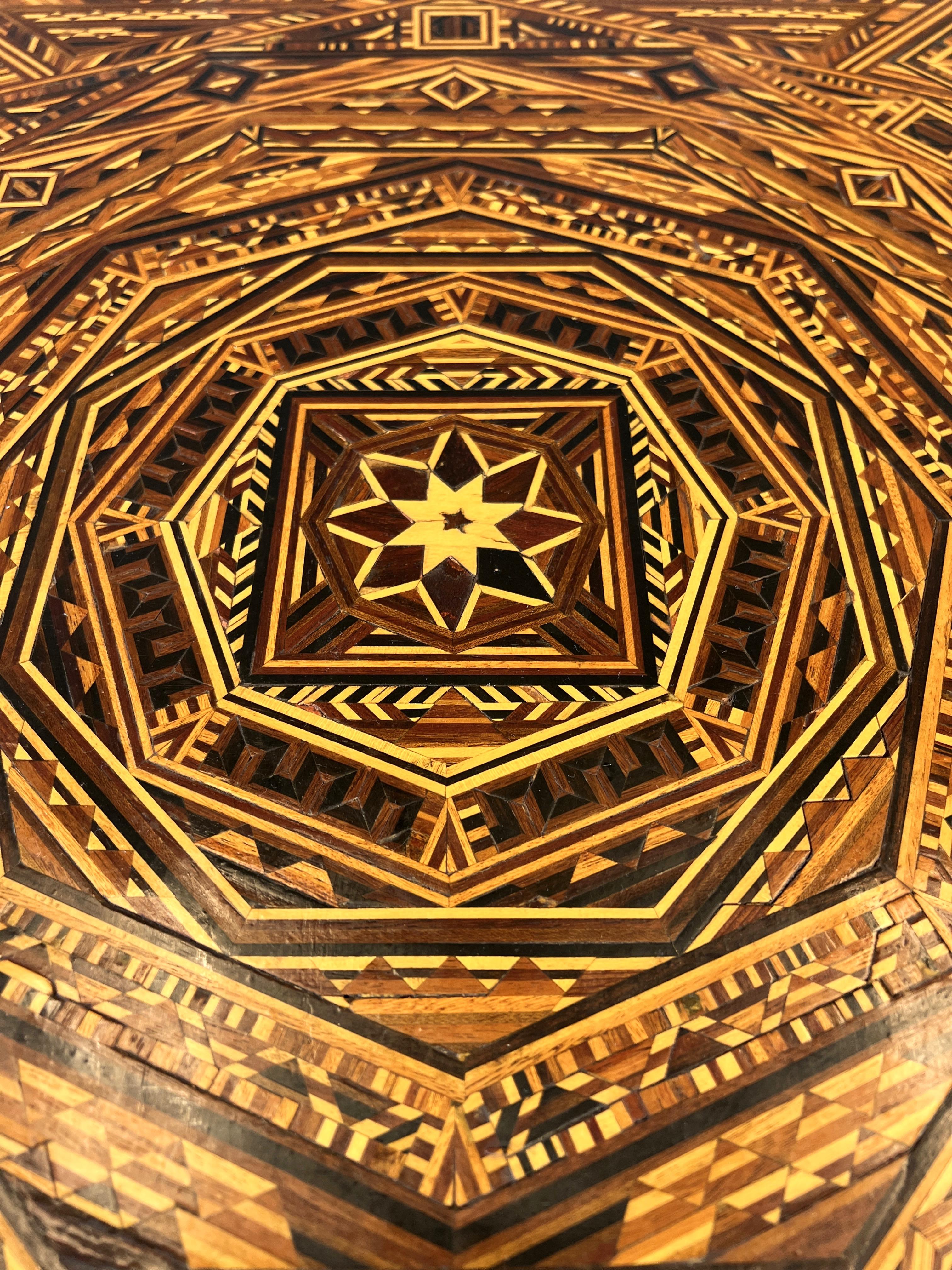Mid-20th Century Syrian-Style Exceptionally Intricate Wood Marquetry Folding Card Table, 1930s For Sale