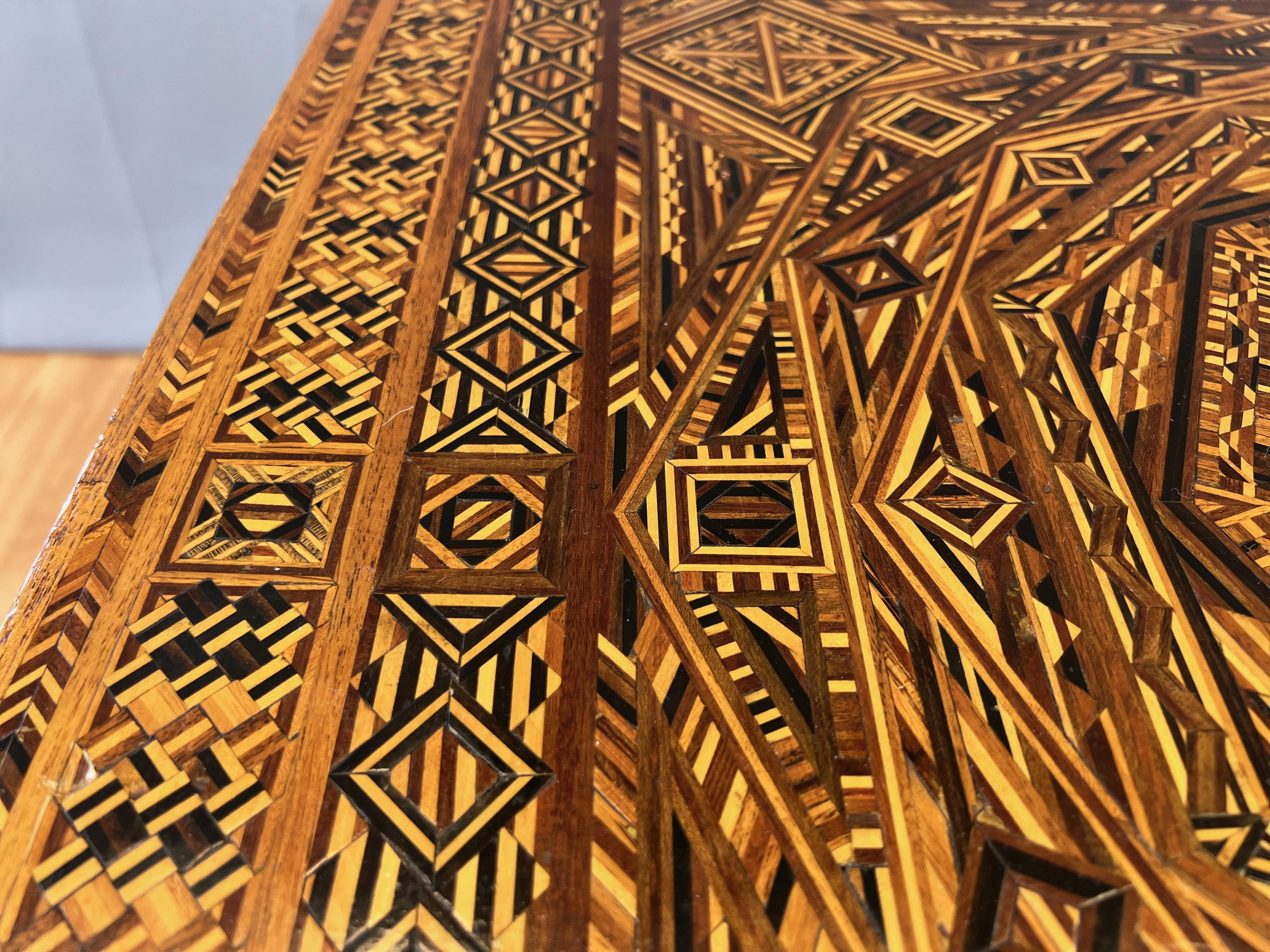 Syrian-Style Exceptionally Intricate Wood Marquetry Folding Card Table, 1930s For Sale 1