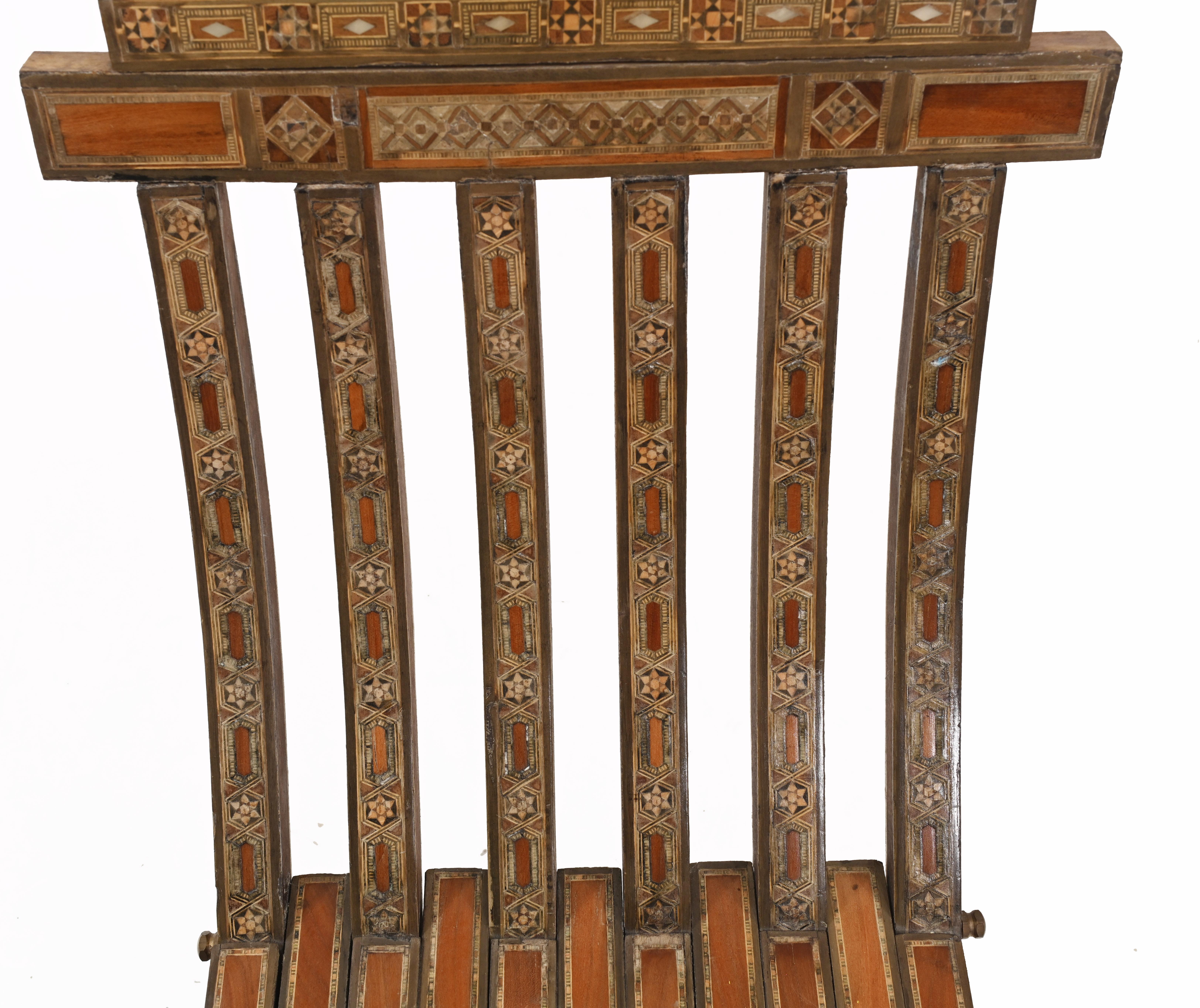 Hardwood Syrian Folding Chair Islamic Antique Furniture Damascan 1860