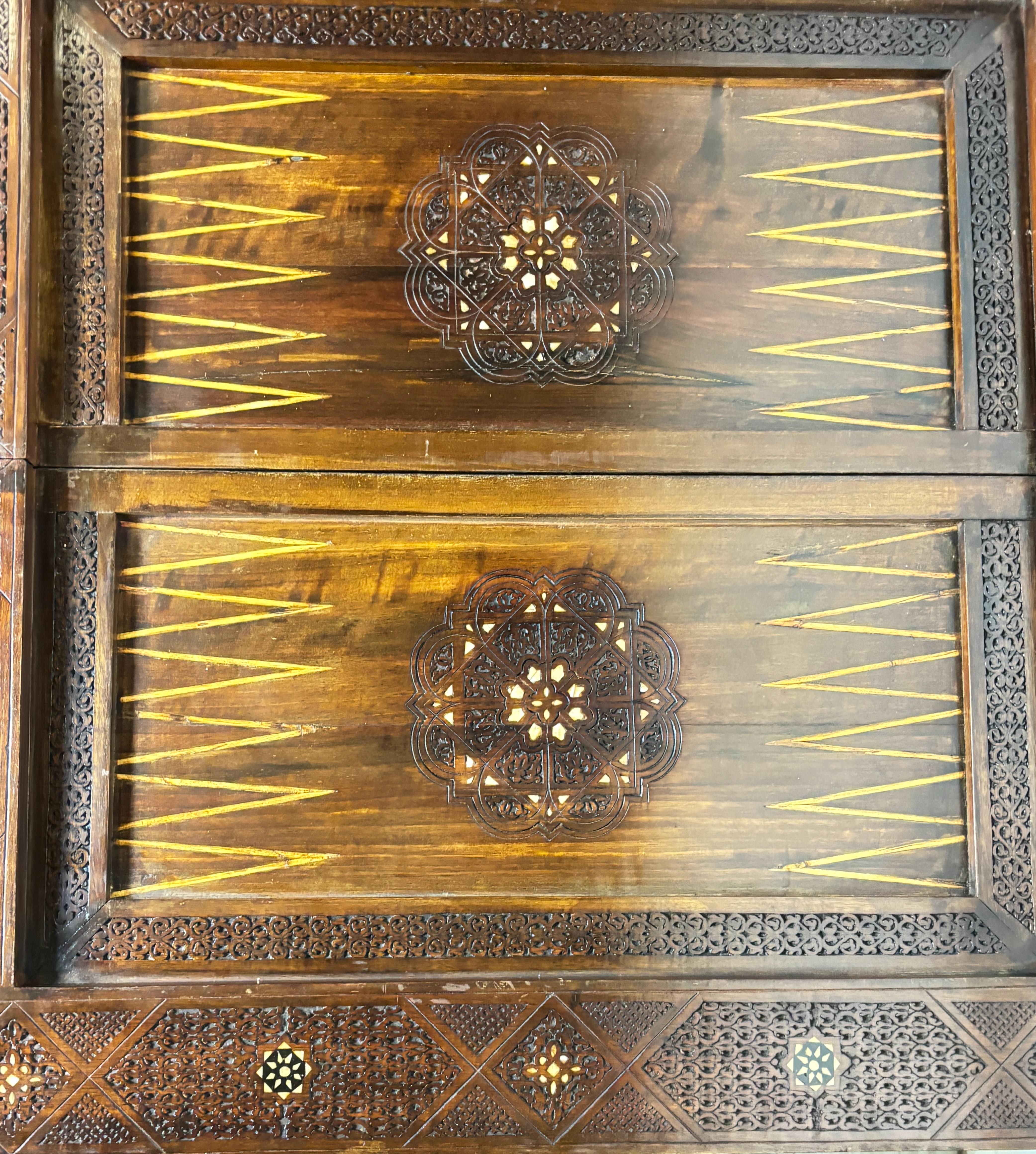 Syrian Game Table Carved Walnut with Inlay, Early 20th Century For Sale 6