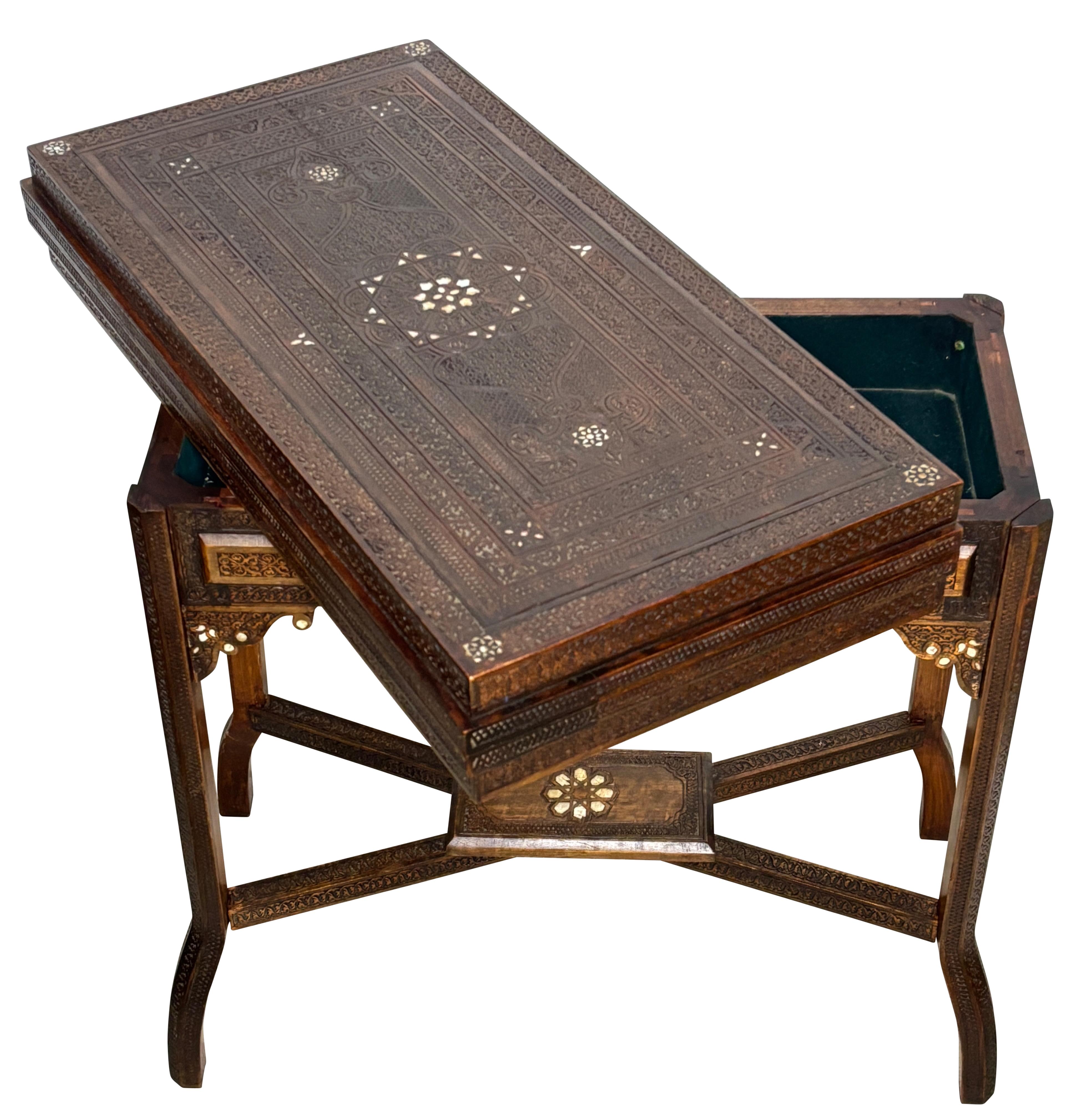 Syrian Game Table Carved Walnut with Inlay, Early 20th Century For Sale 2