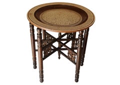 Syrian Hand-Crafted Circular Inlaid Khatam Bowl on Stand