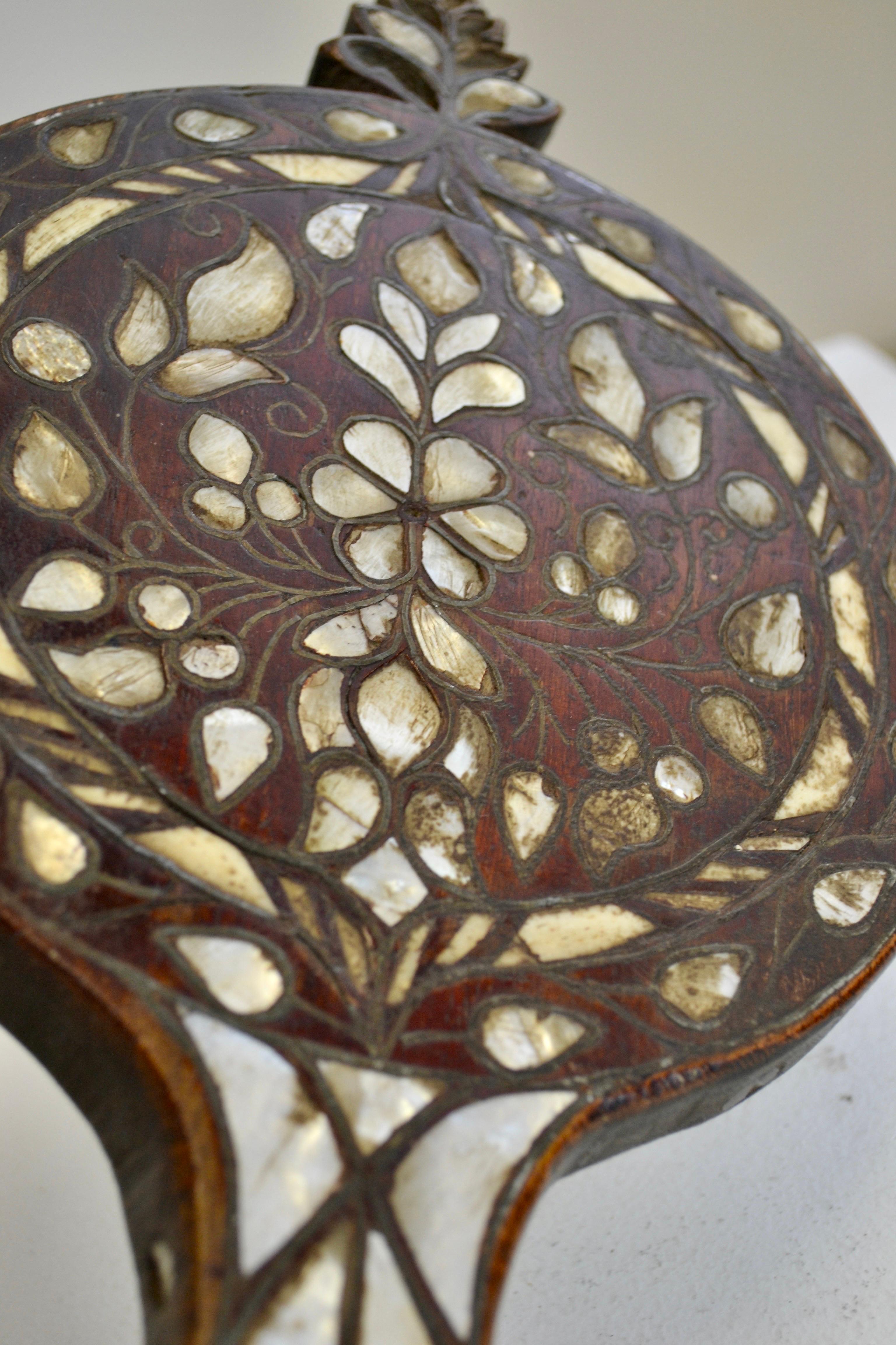 Wood Syrian Hand Mirror with Mother-of-Pearl Inlay – 19th Century For Sale
