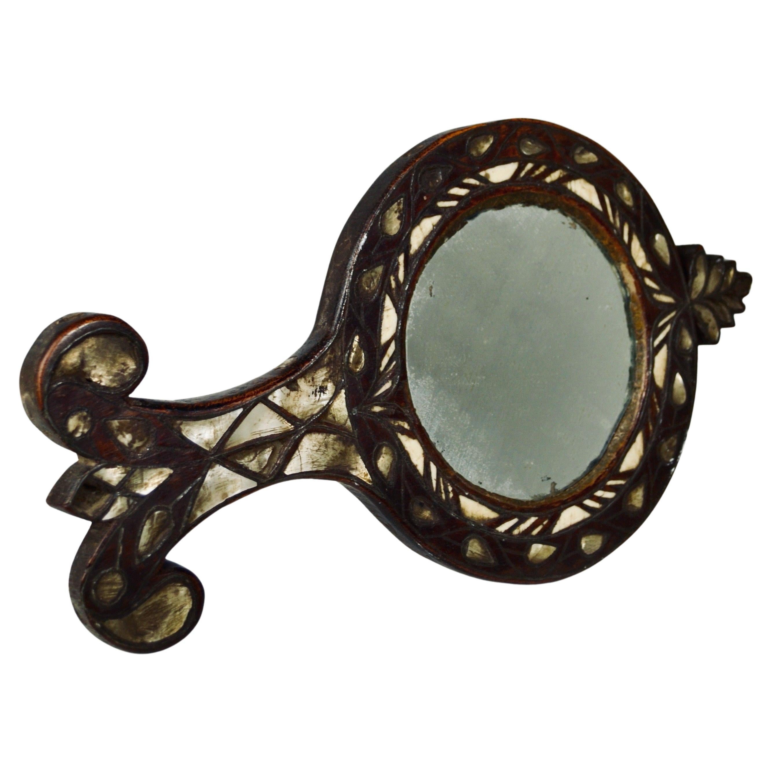 Syrian Hand Mirror with Mother-of-Pearl Inlay – 19th Century For Sale