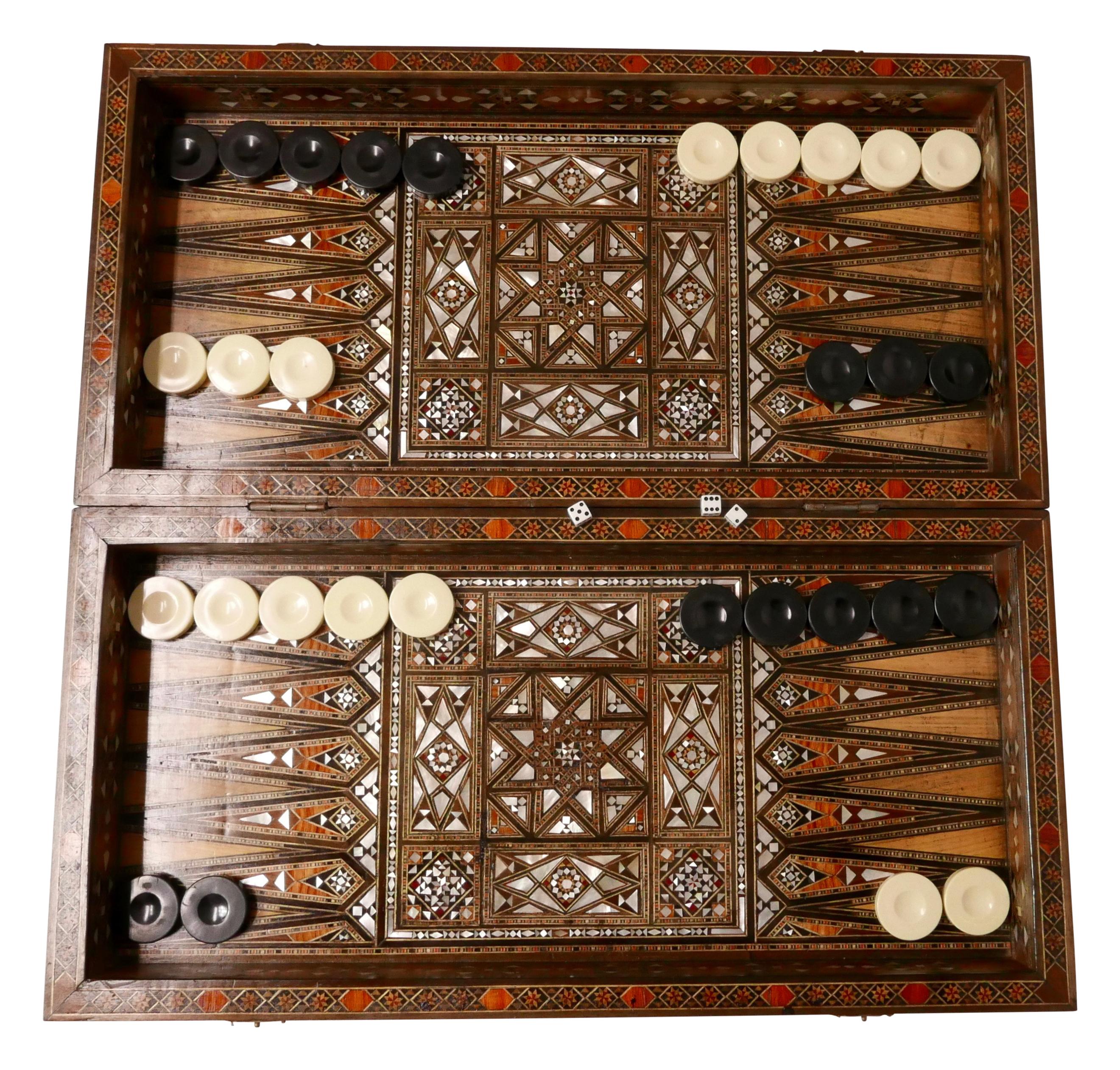 Inlay Syrian Inlaid Marquetry Mosaic Backgammon and Chess Game Box