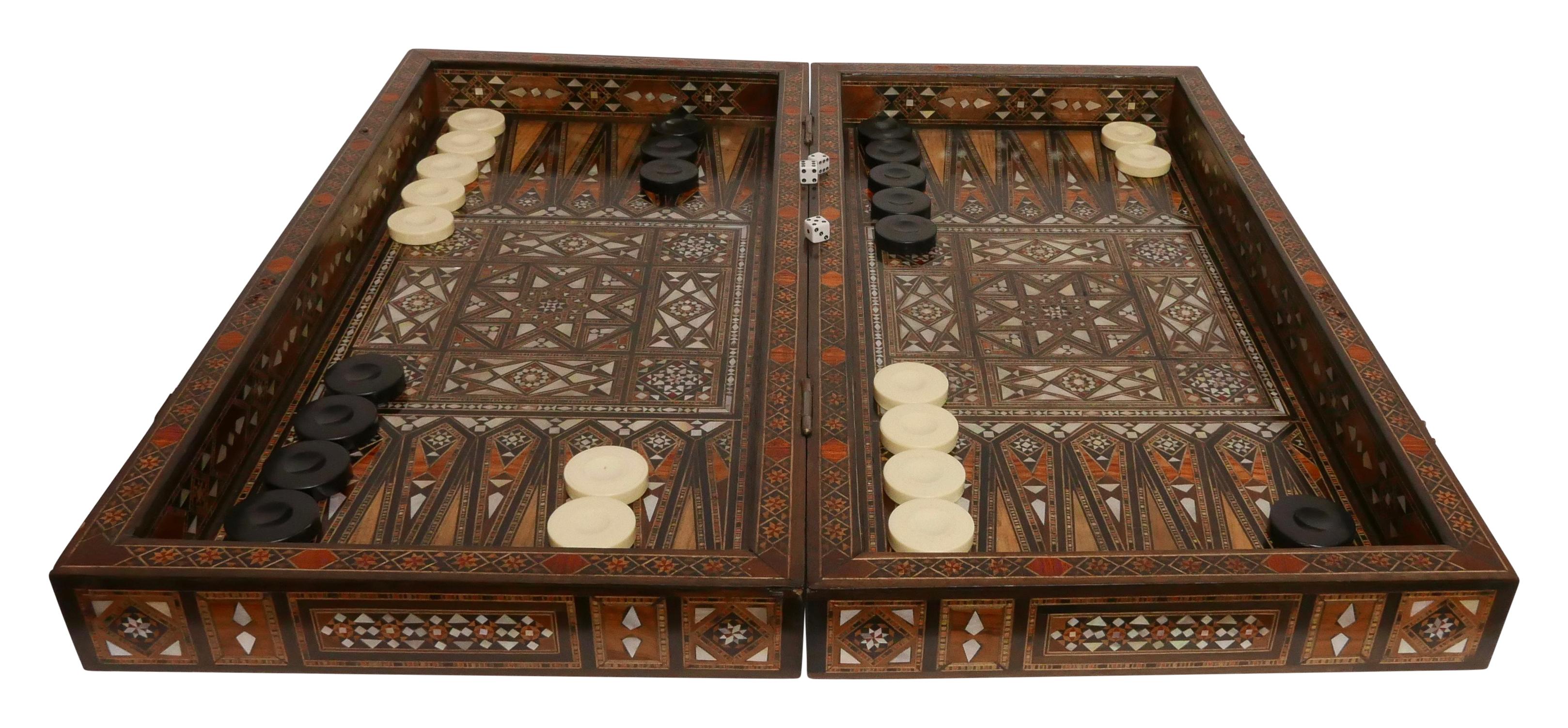 Syrian Inlaid Marquetry Mosaic Backgammon and Chess Game Box In Good Condition In San Francisco, CA