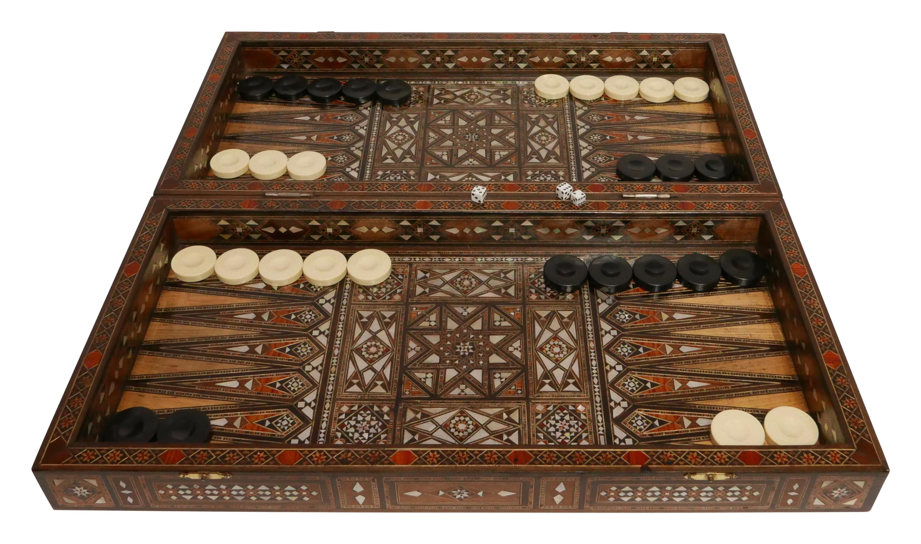 20th Century Syrian Inlaid Marquetry Mosaic Backgammon and Chess Game Box