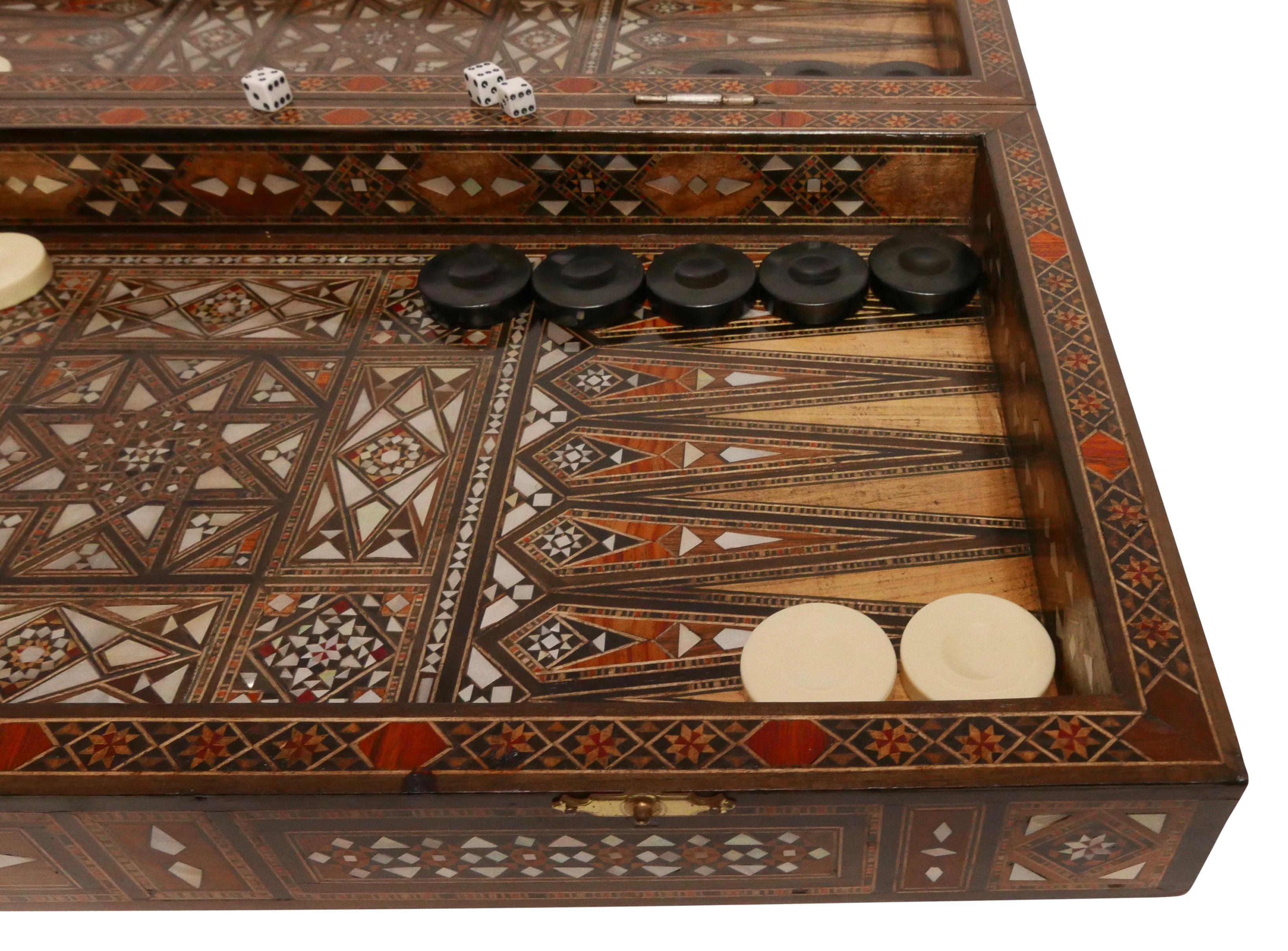 Syrian Inlaid Marquetry Mosaic Backgammon and Chess Game Box 1