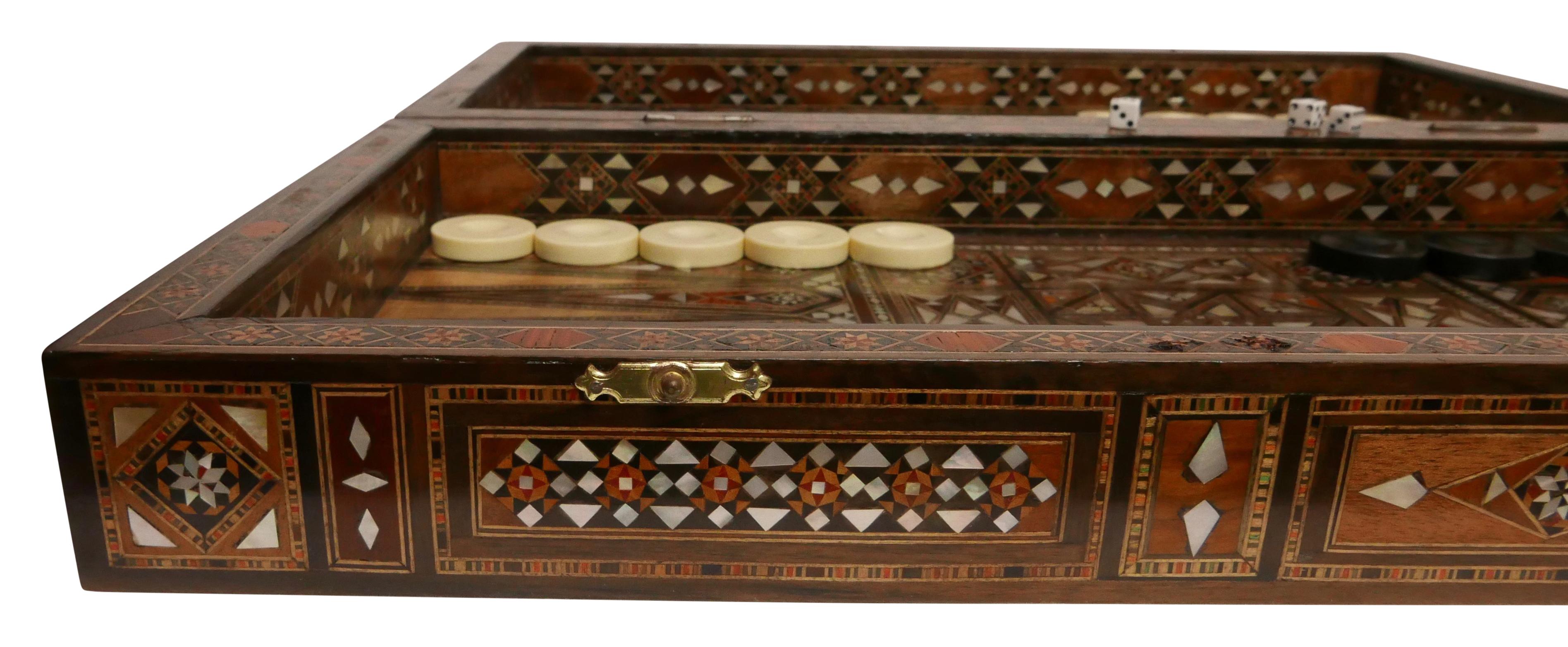 Syrian Inlaid Marquetry Mosaic Backgammon and Chess Game Box 2