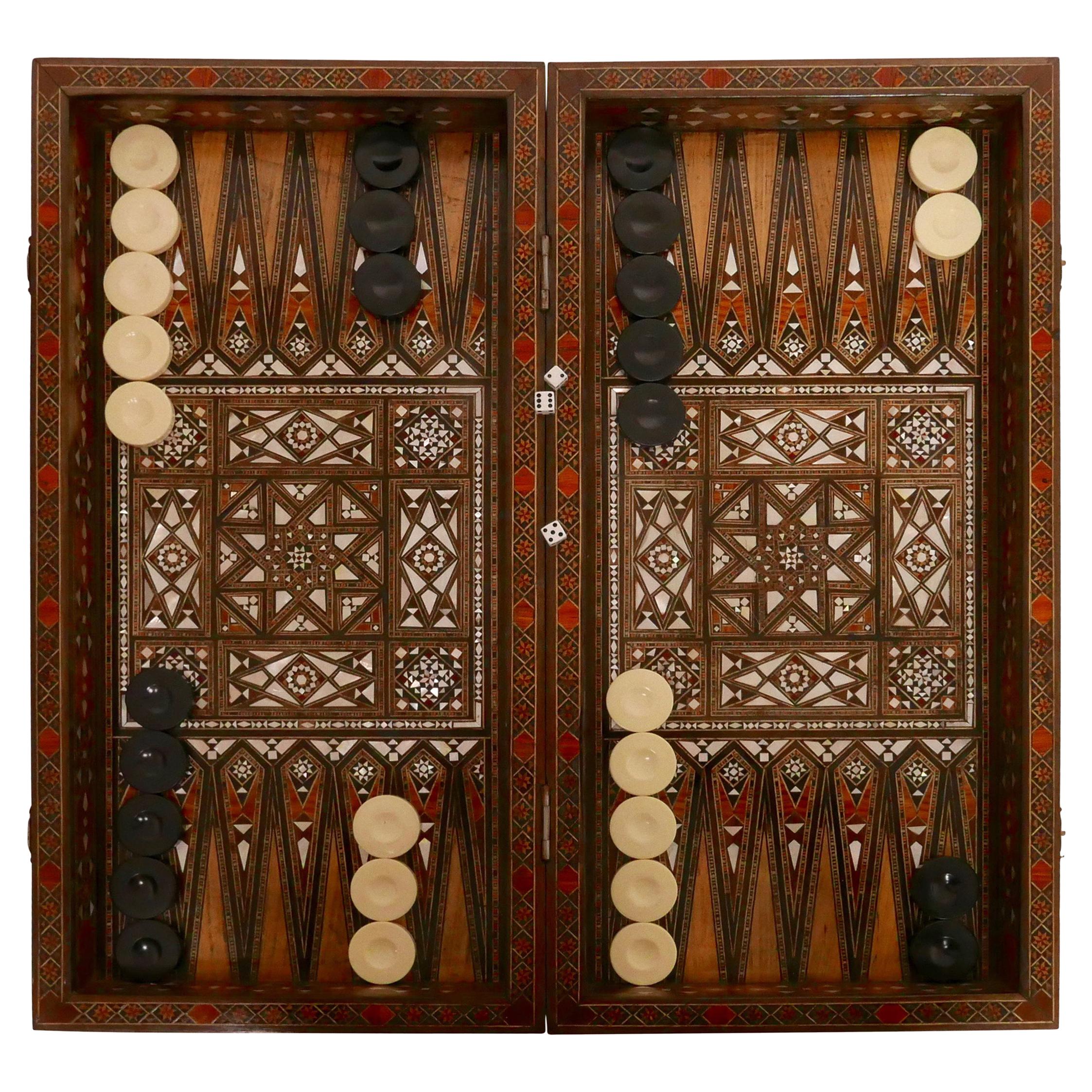 Syrian Inlaid Marquetry Mosaic Backgammon and Chess Game Box
