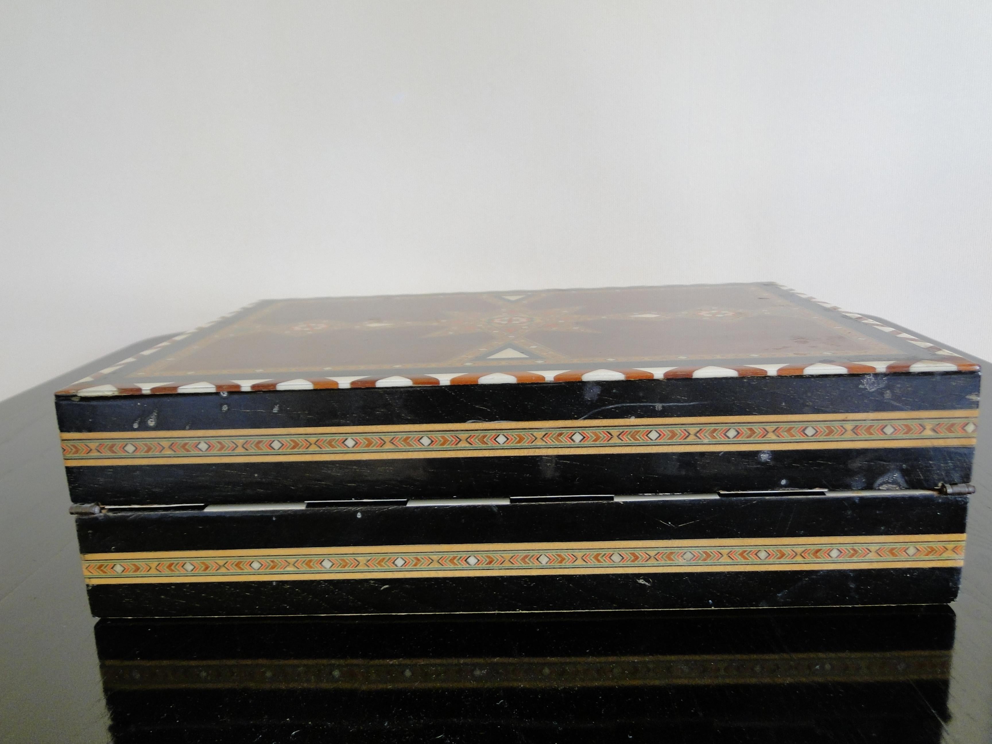 Mid-Century Modern Syrian Inlaid Mosaic Chess Wooden Game Board Box
