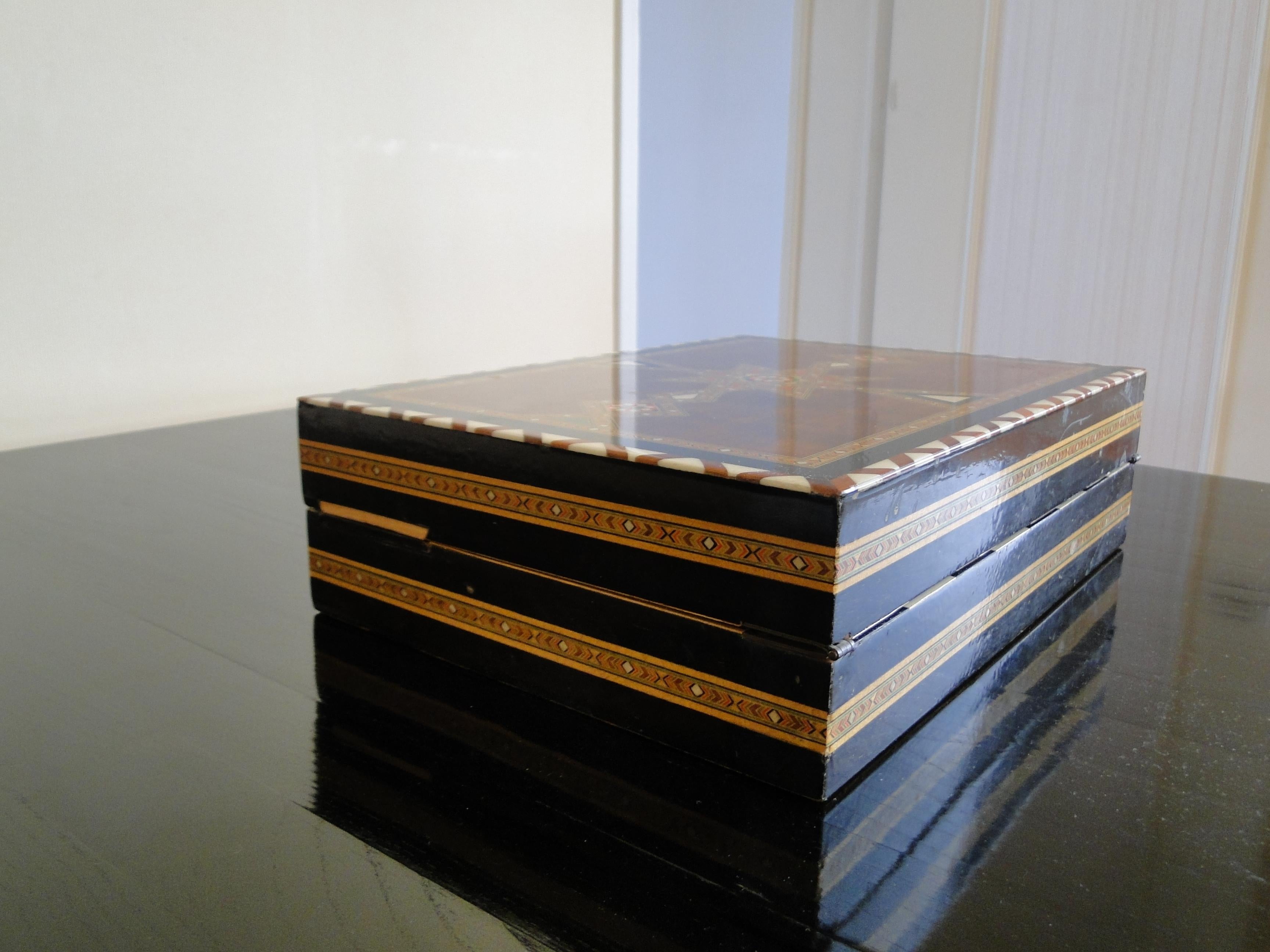 Marquetry Syrian Inlaid Mosaic Chess Wooden Game Board Box