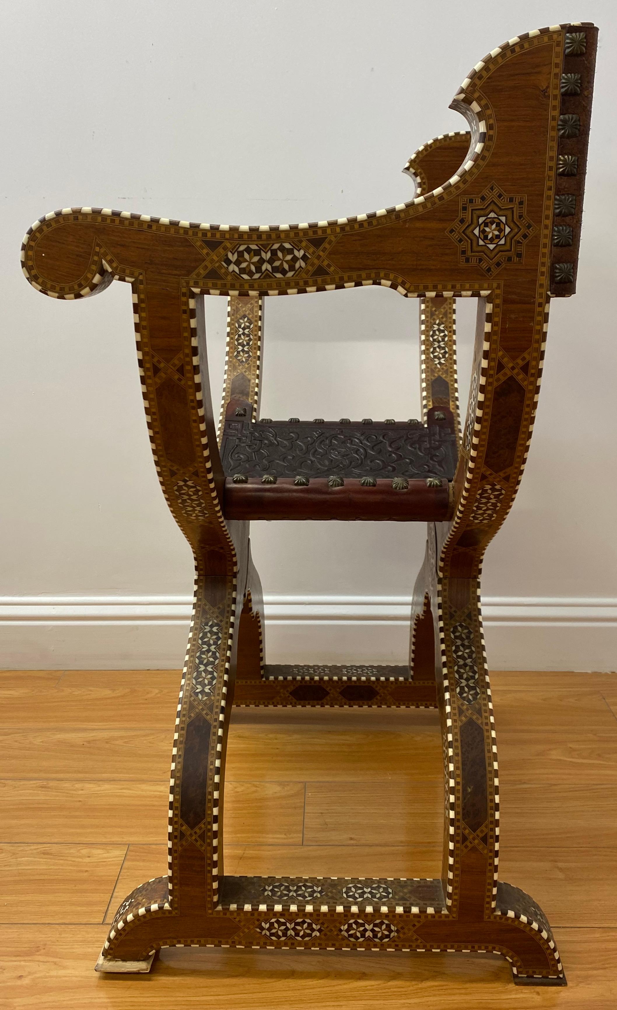 Syrian Inlaid Savonarola Chair For Sale 3