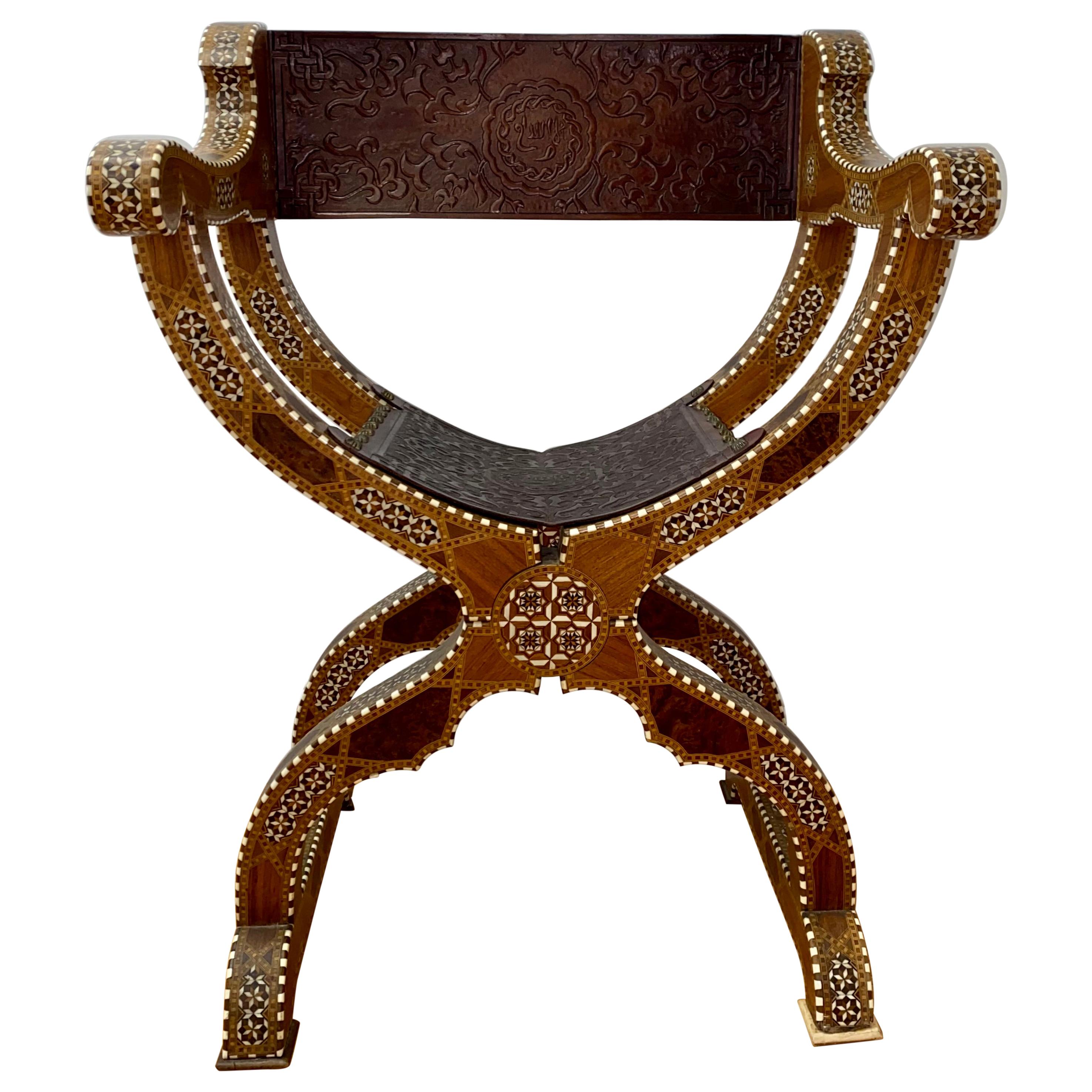 Syrian Inlaid Savonarola Chair For Sale