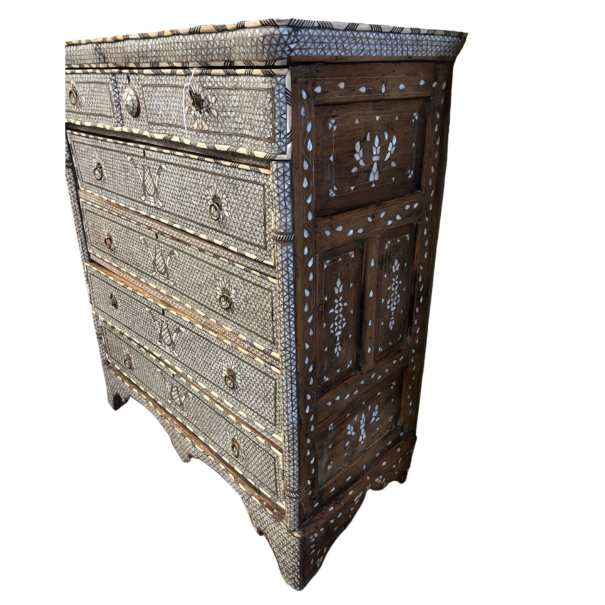 Antique Large Syrian mother-of-pearl and silver inlay Dresser 