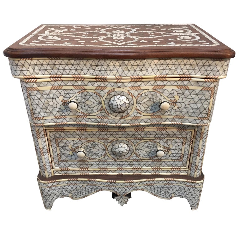 Syrian Middle Eastern White Mother Of Pearl Inlay Wedding Dresser