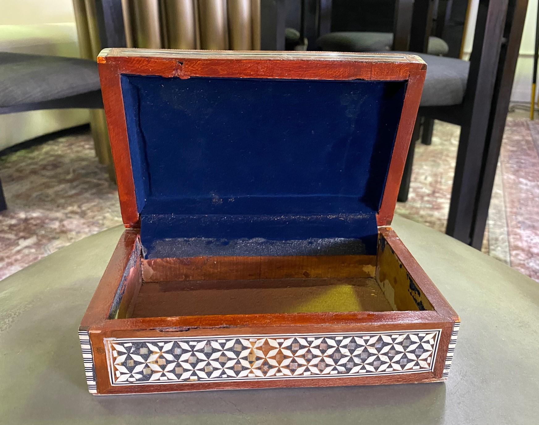 Syrian Moorish Middle Eastern Mother of Pearl Inlaid Mosaic Jewelry Box 1