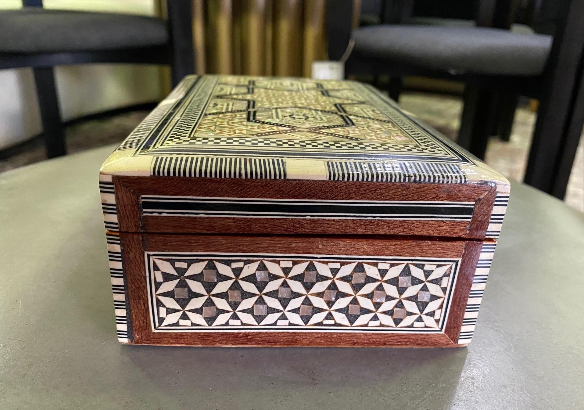 Syrian Moorish Middle Eastern Mother of Pearl Inlaid Mosaic Jewelry Box 3