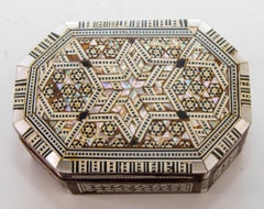 Syrian Moorish Middle Eastern Mother of Pearl Inlaid Mosaic Trinket Box