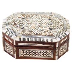 Syrian Moorish Middle Eastern Mother of Pearl Inlaid Mosaic Trinket Box