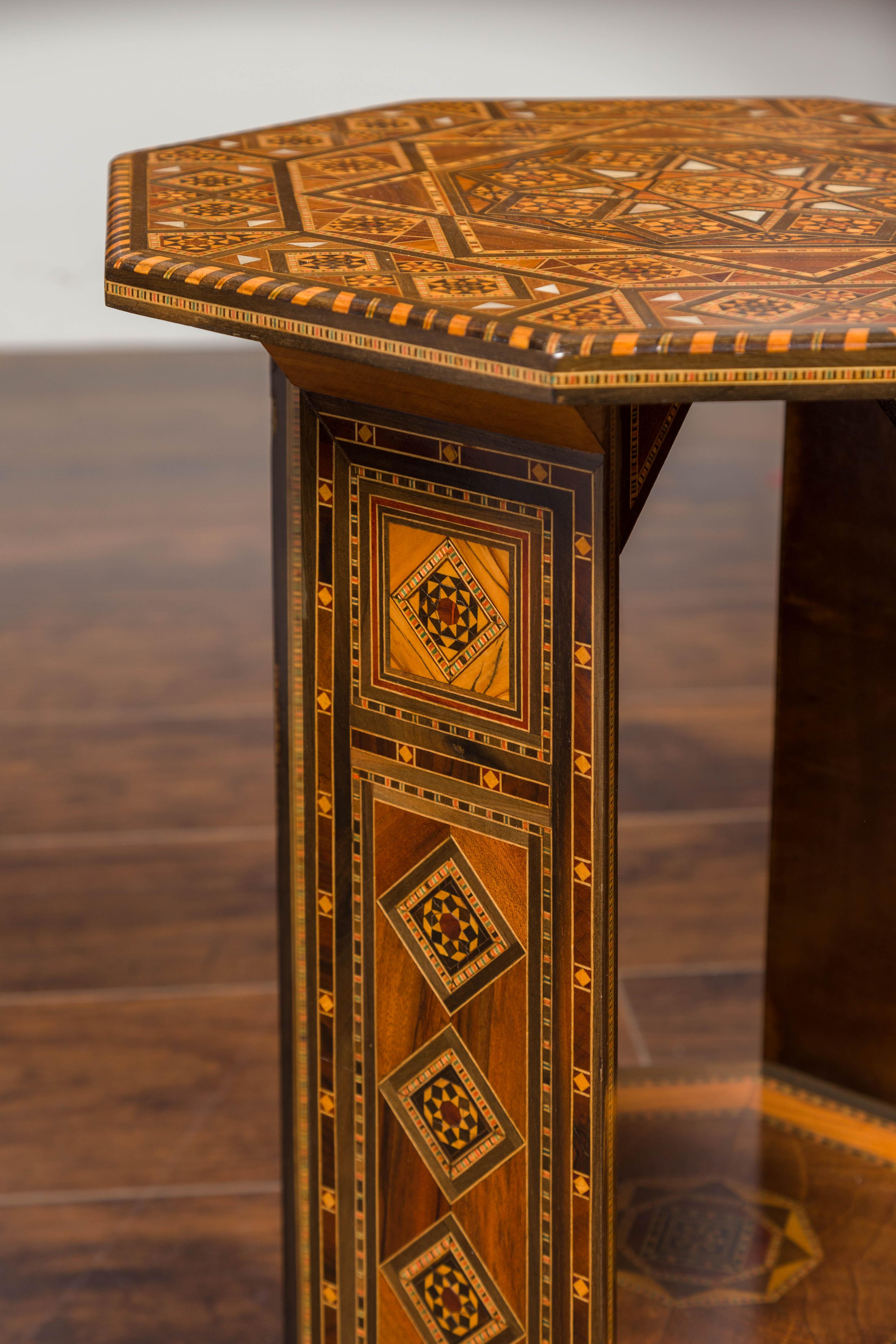 Syrian Moorish Style 1920s Painted Octagonal Table with Pierced Sides and Shelf 4