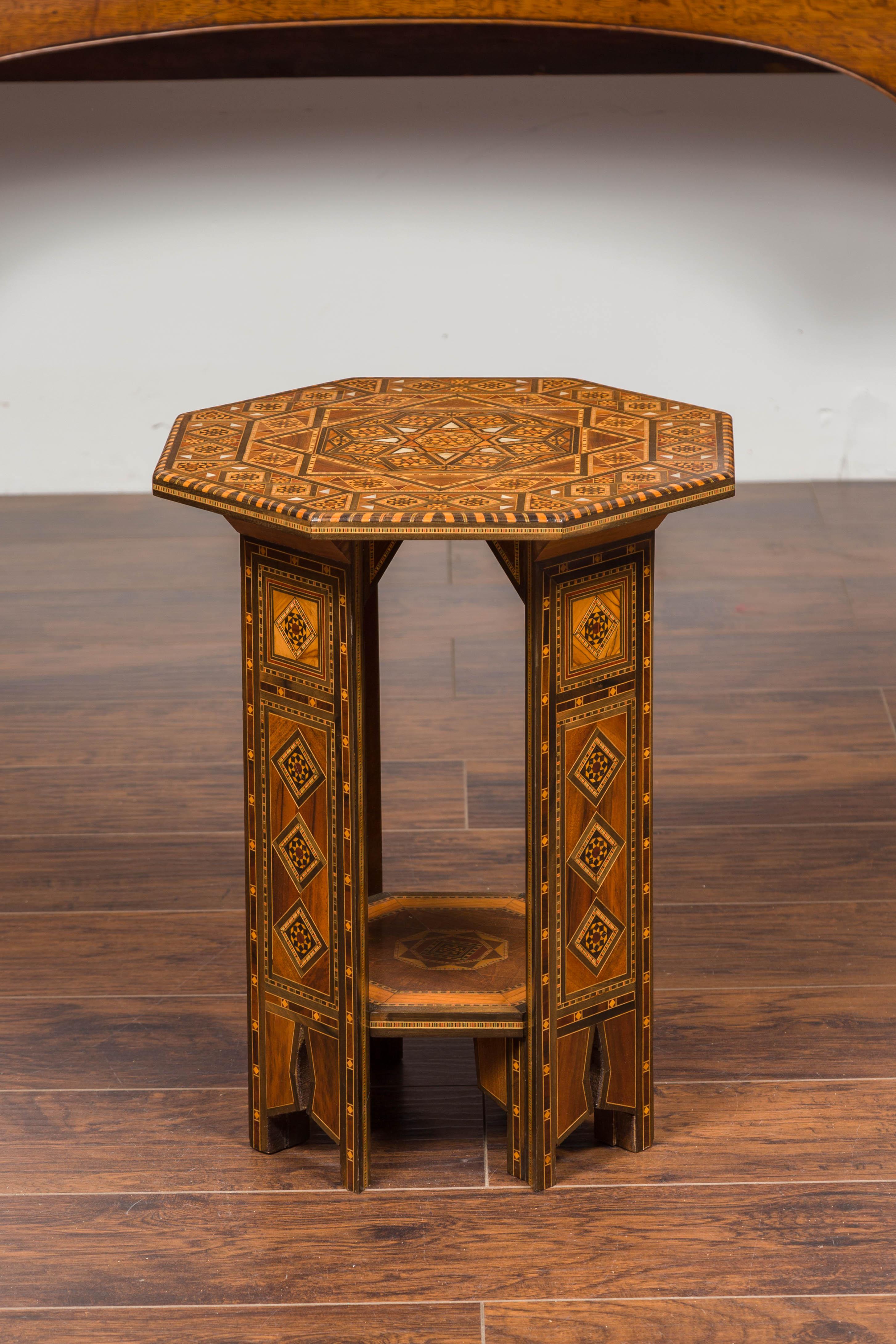 Syrian Moorish Style 1920s Painted Octagonal Table with Pierced Sides and Shelf 7
