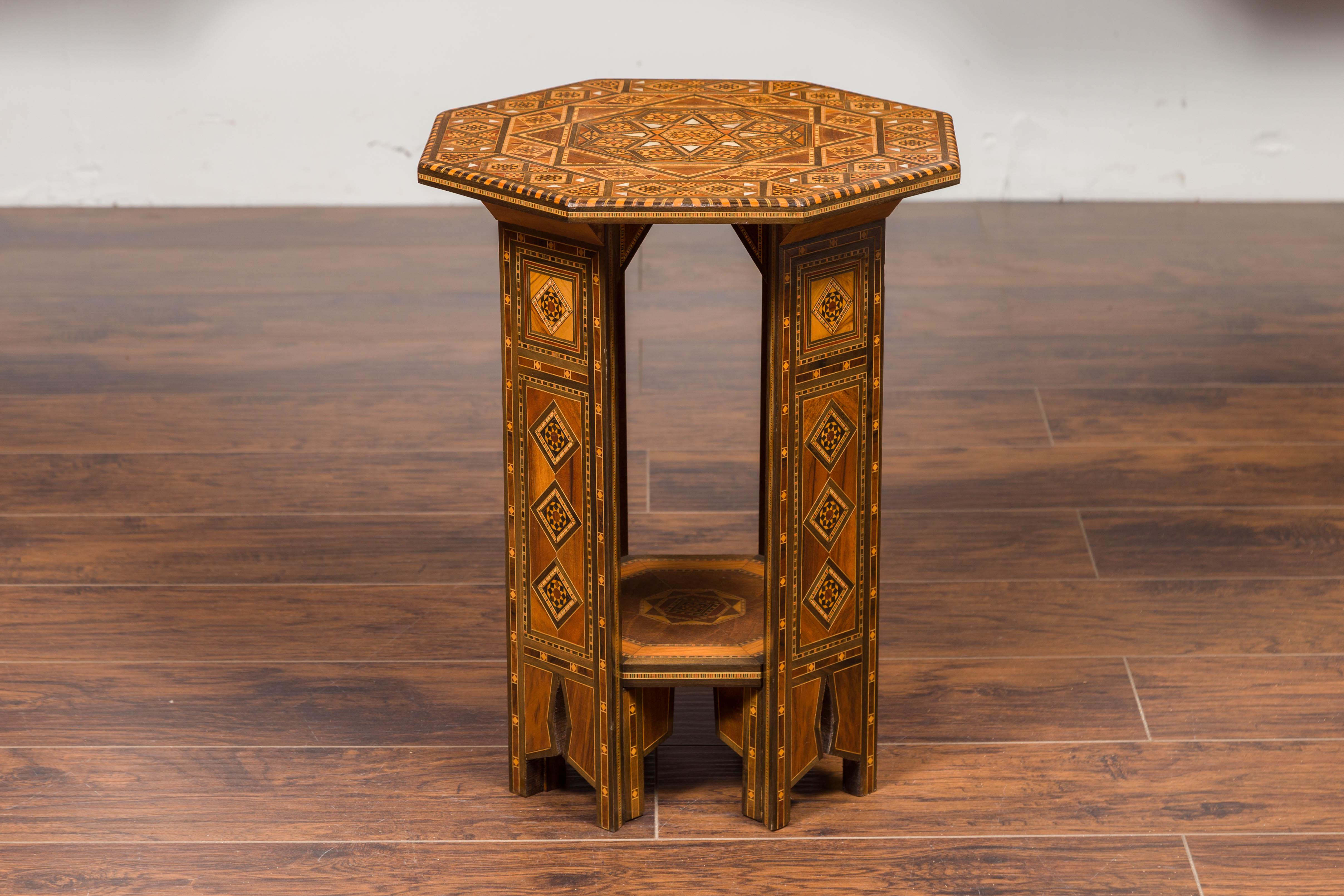 Syrian Moorish Style 1920s Painted Octagonal Table with Pierced Sides and Shelf 8