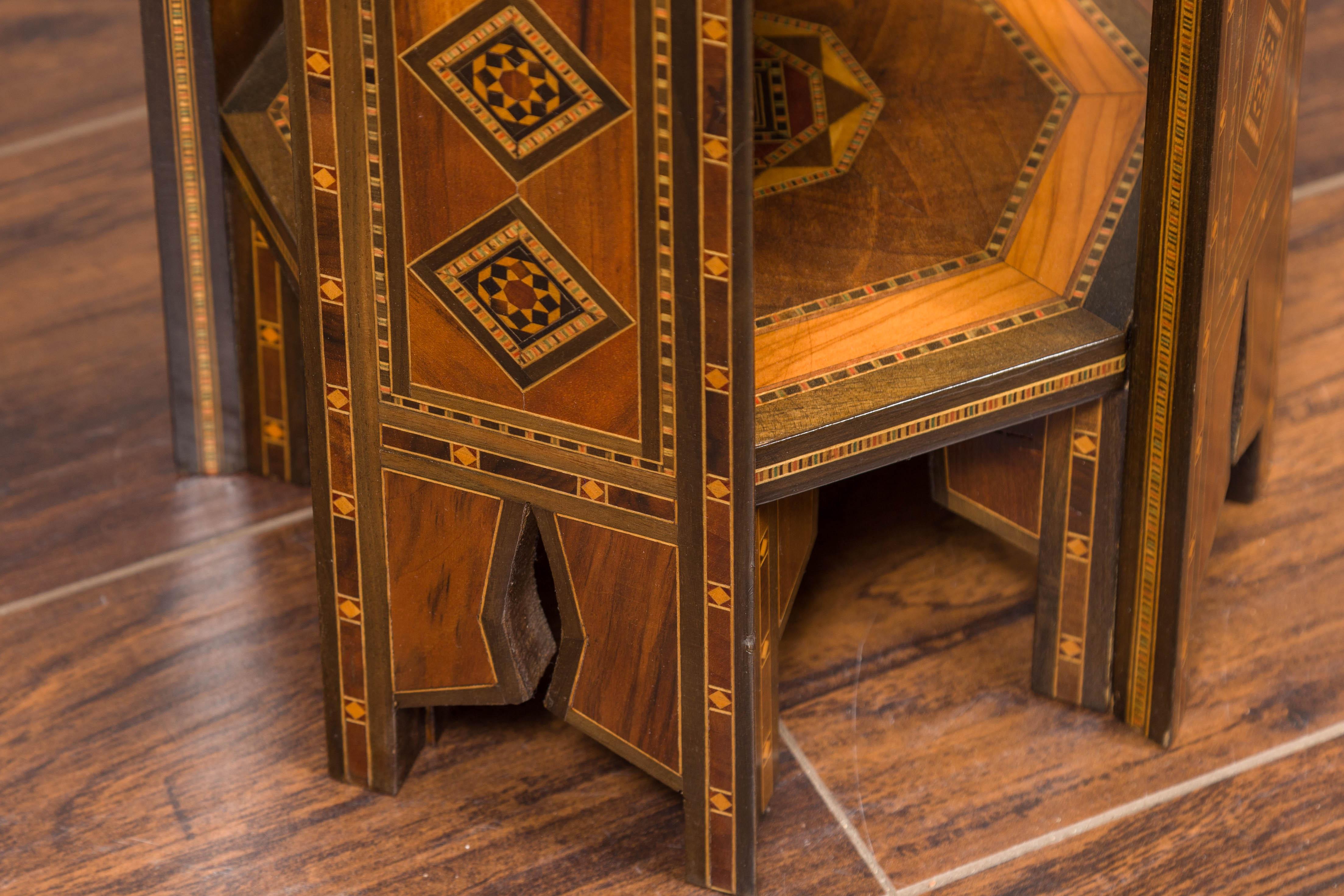 Syrian Moorish Style 1920s Painted Octagonal Table with Pierced Sides and Shelf 9