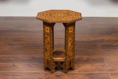 Syrian Moorish Style 1920s Painted Octagonal Table with Pierced Sides and Shelf