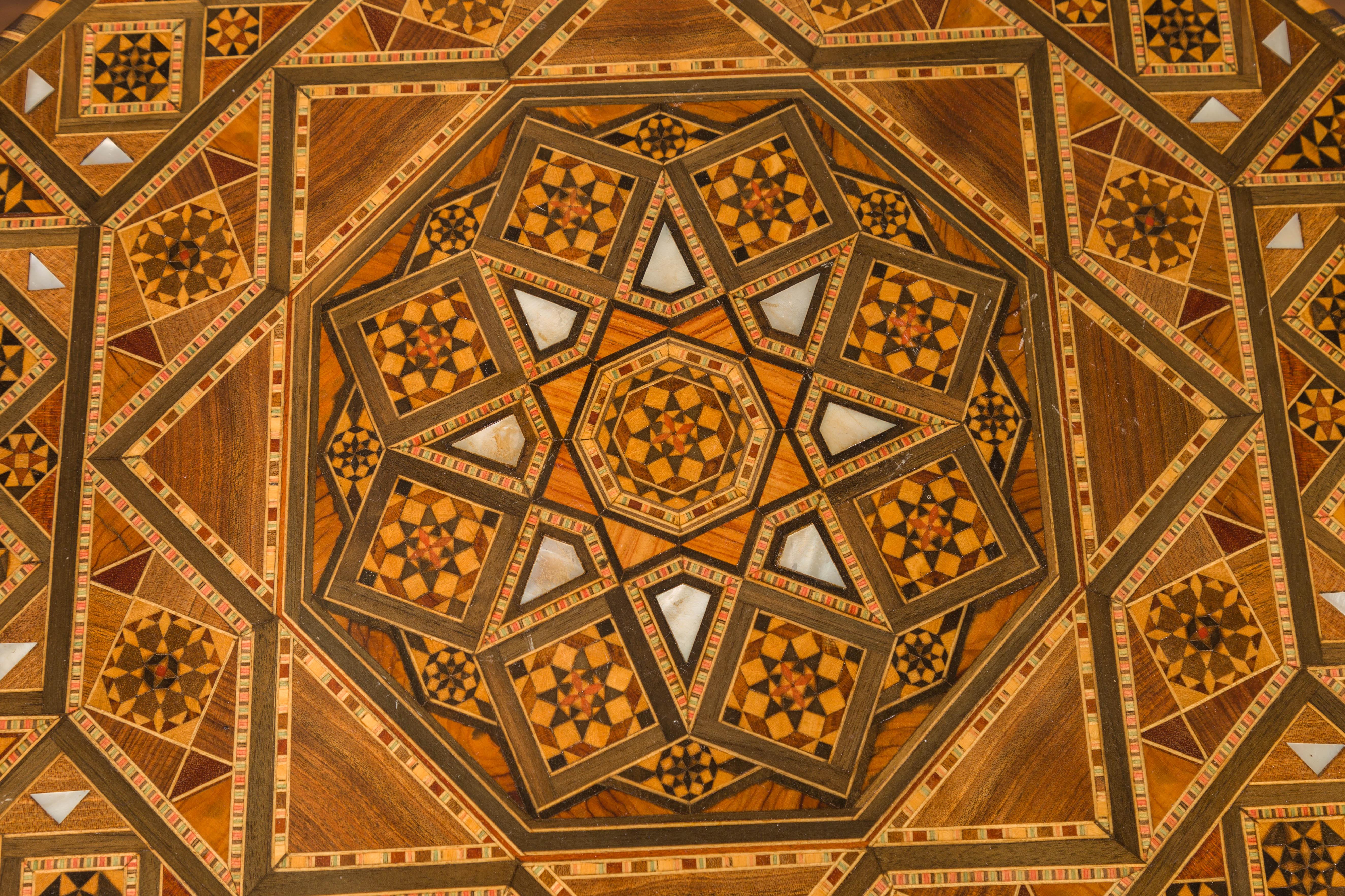 20th Century Syrian Moorish Style 1920s Painted Octagonal Table with Pierced Sides and Shelf