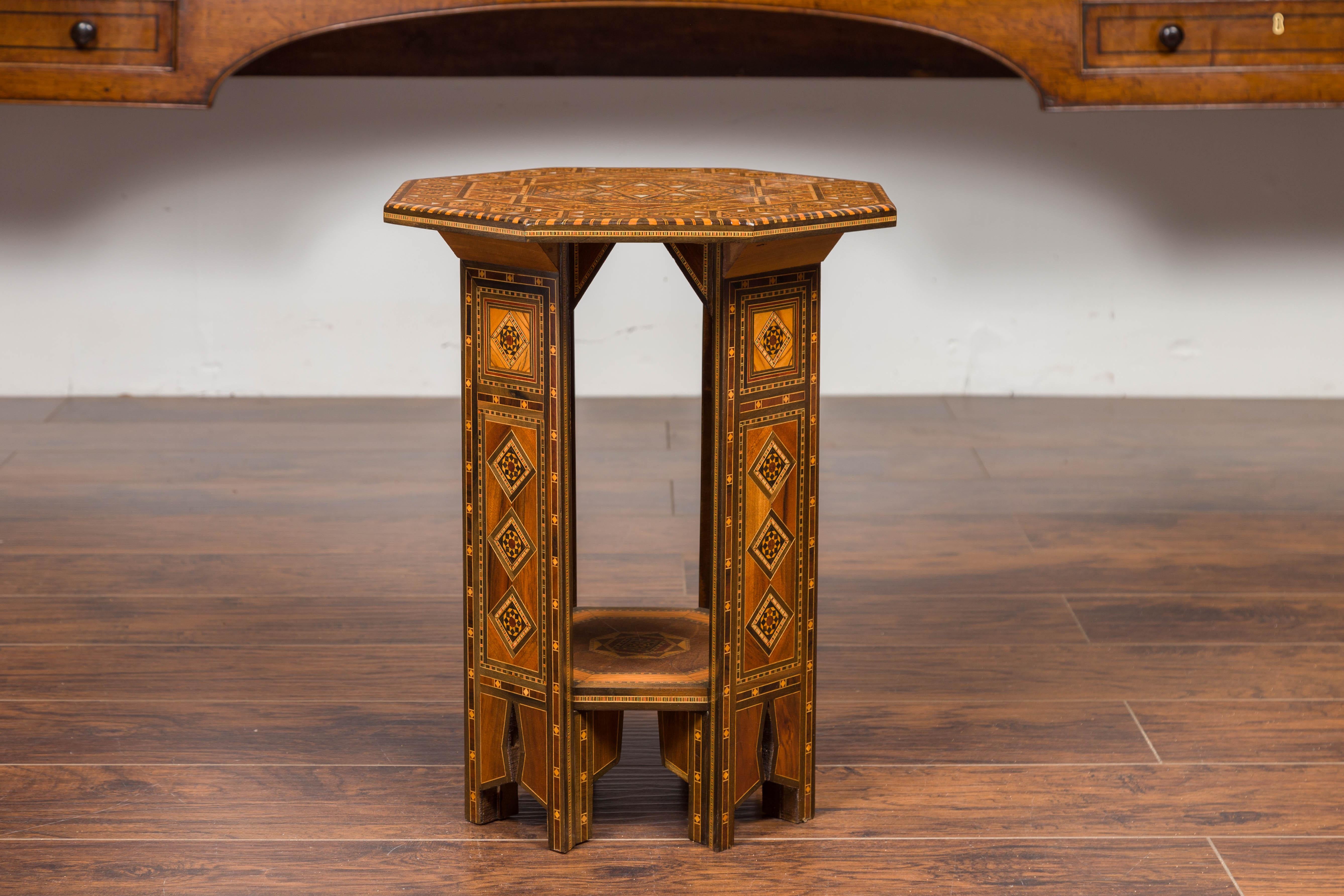 Syrian Moorish Style 1920s Painted Octagonal Table with Pierced Sides and Shelf 3
