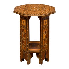 Syrian Moorish Style 1920s Painted Octagonal Table with Pierced Sides and Shelf