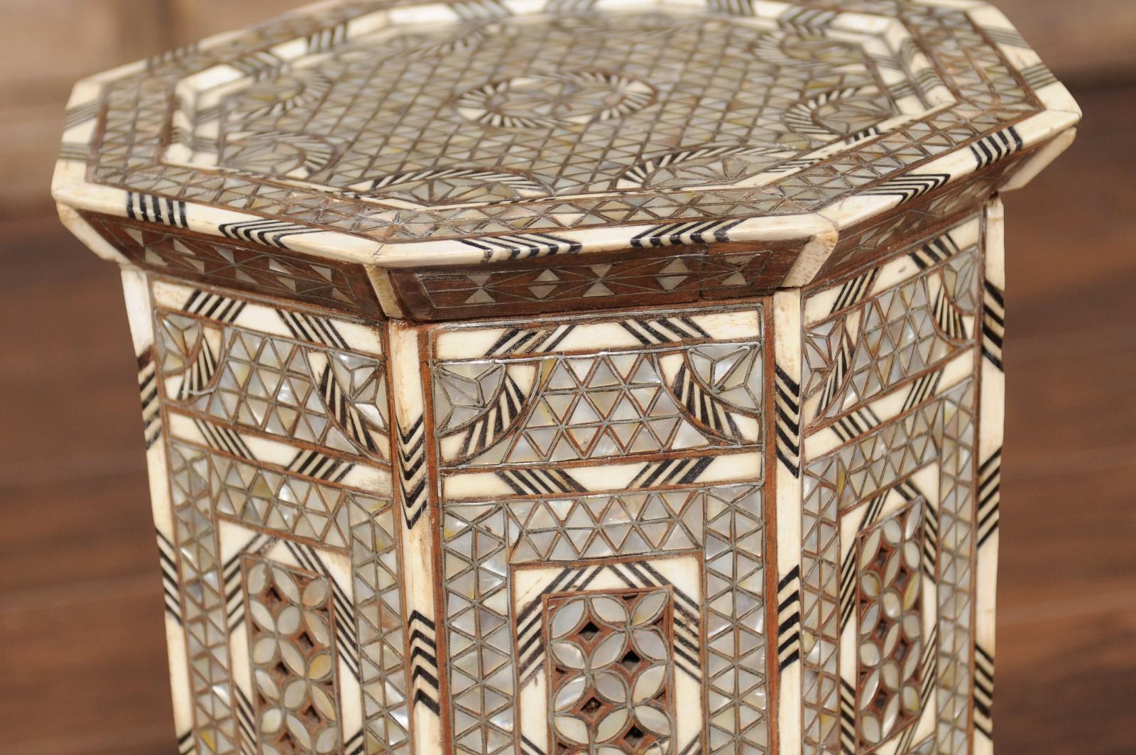 Syrian Moorish Style Hexagonal Side Table with Mother of Pearl and Bone Inlay 6