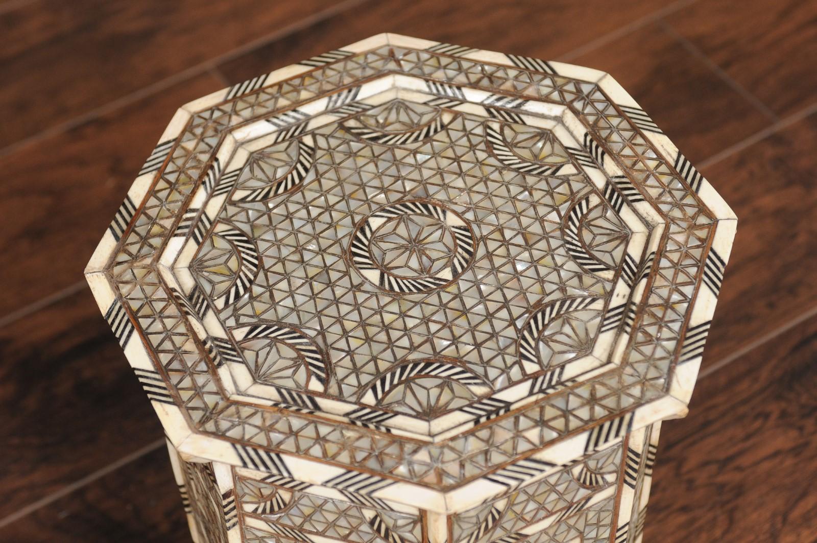Syrian Moorish Style Hexagonal Side Table with Mother of Pearl and Bone Inlay 7