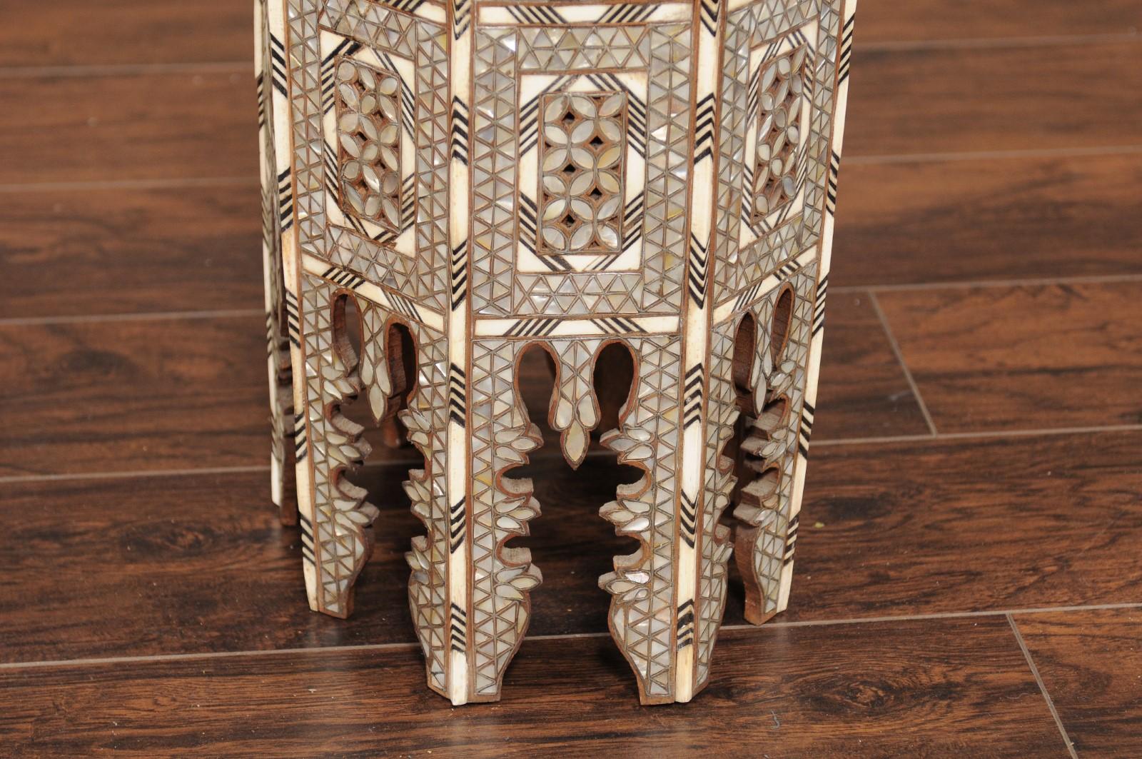 20th Century Syrian Moorish Style Hexagonal Side Table with Mother of Pearl and Bone Inlay