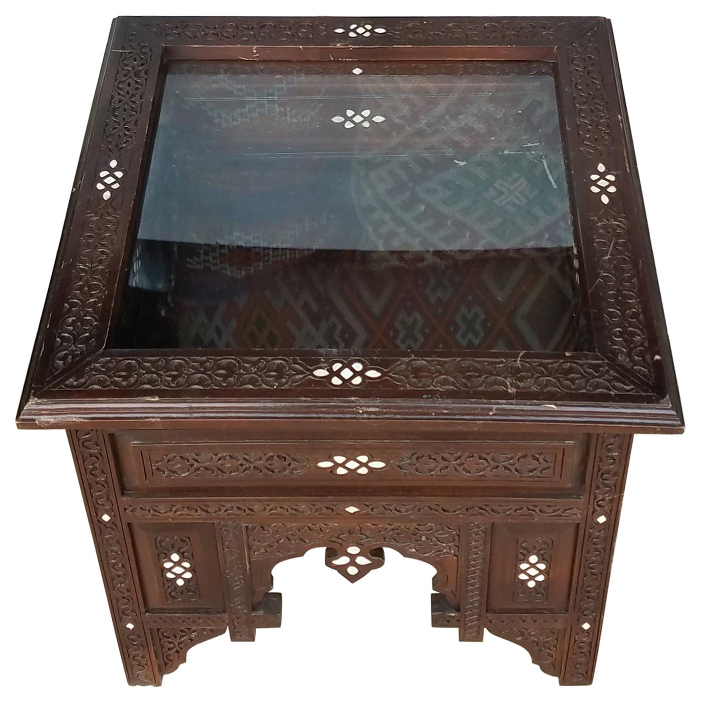 Syrian Moroccan Mother of Pearl Side Table or Display Case