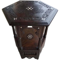 Syrian Moroccan Mother-of-Pearl Side Table Walnut Wood